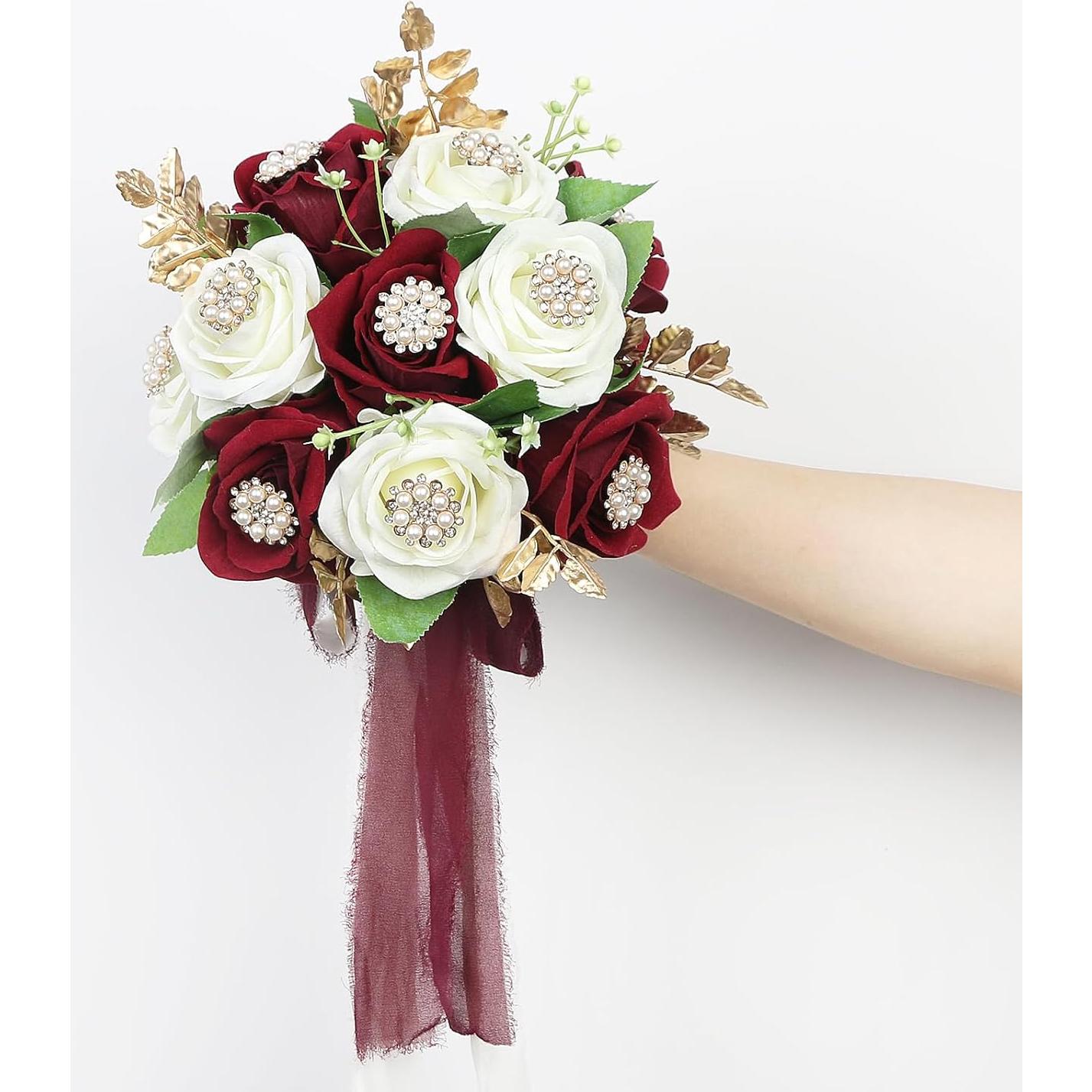 Ramo de Boda Novia HOMENERGY Burdeos y Blanco 22.86 cm