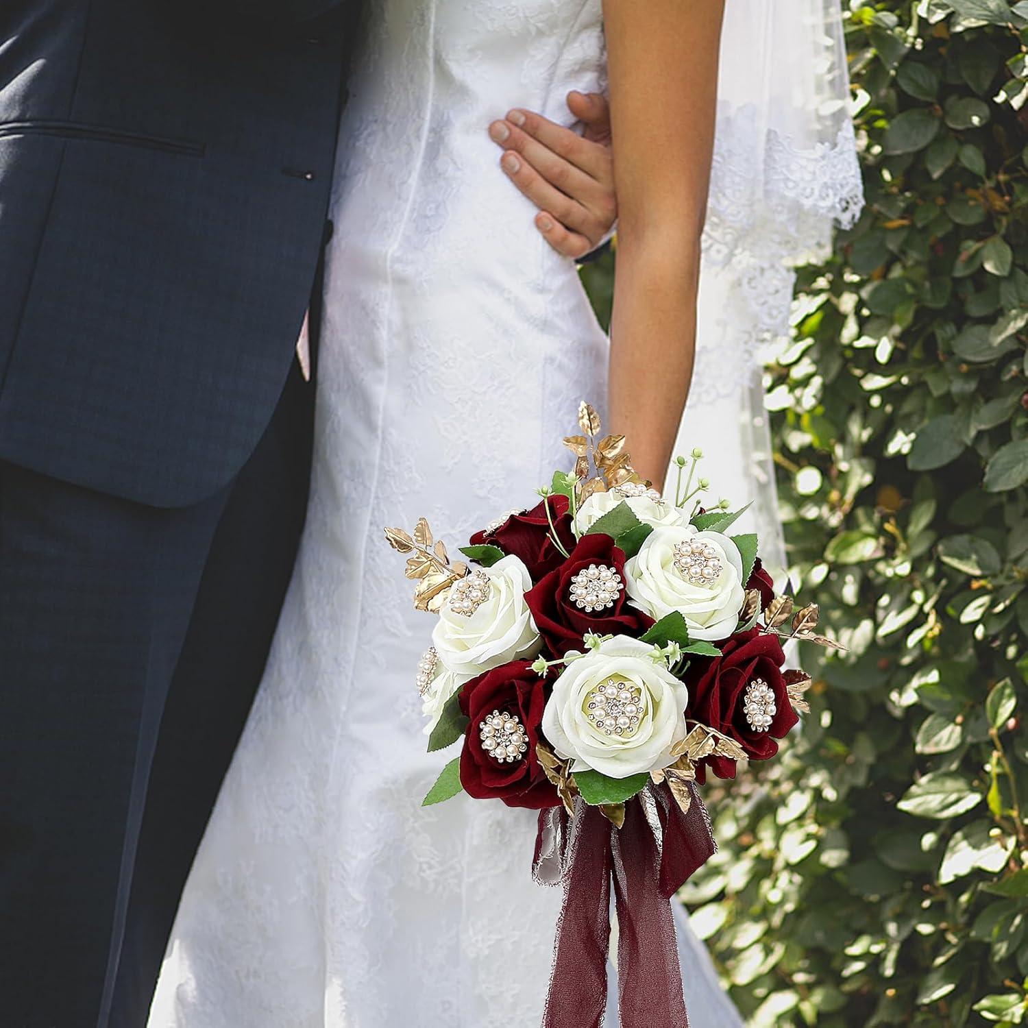 Ramo de Boda Novia HOMENERGY Burdeos y Blanco 22.86 cm