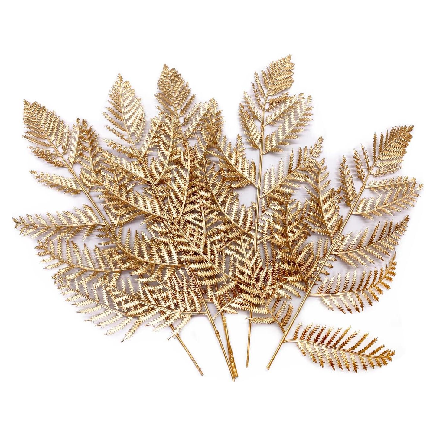 Hojas de Helecho Dorado Artificial LoveniMen - 5 Pcs 36 cm