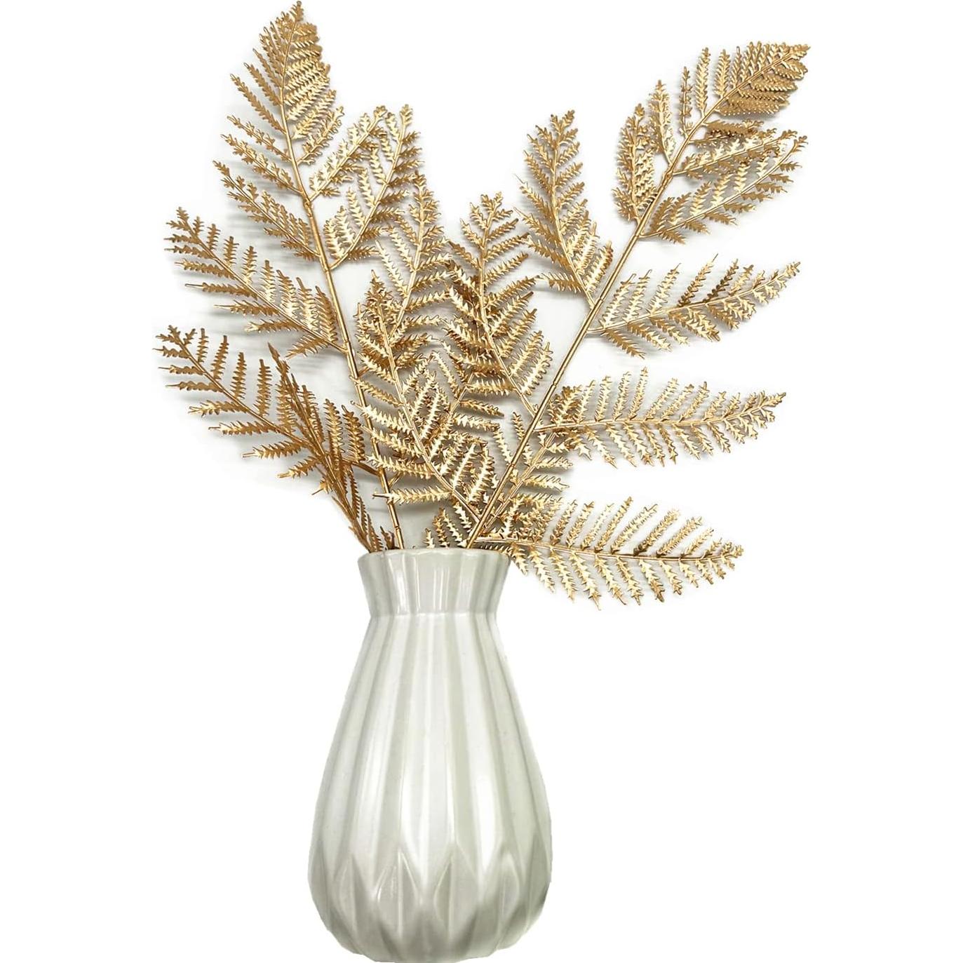 Hojas de Helecho Dorado Artificial LoveniMen - 5 Pcs 36 cm