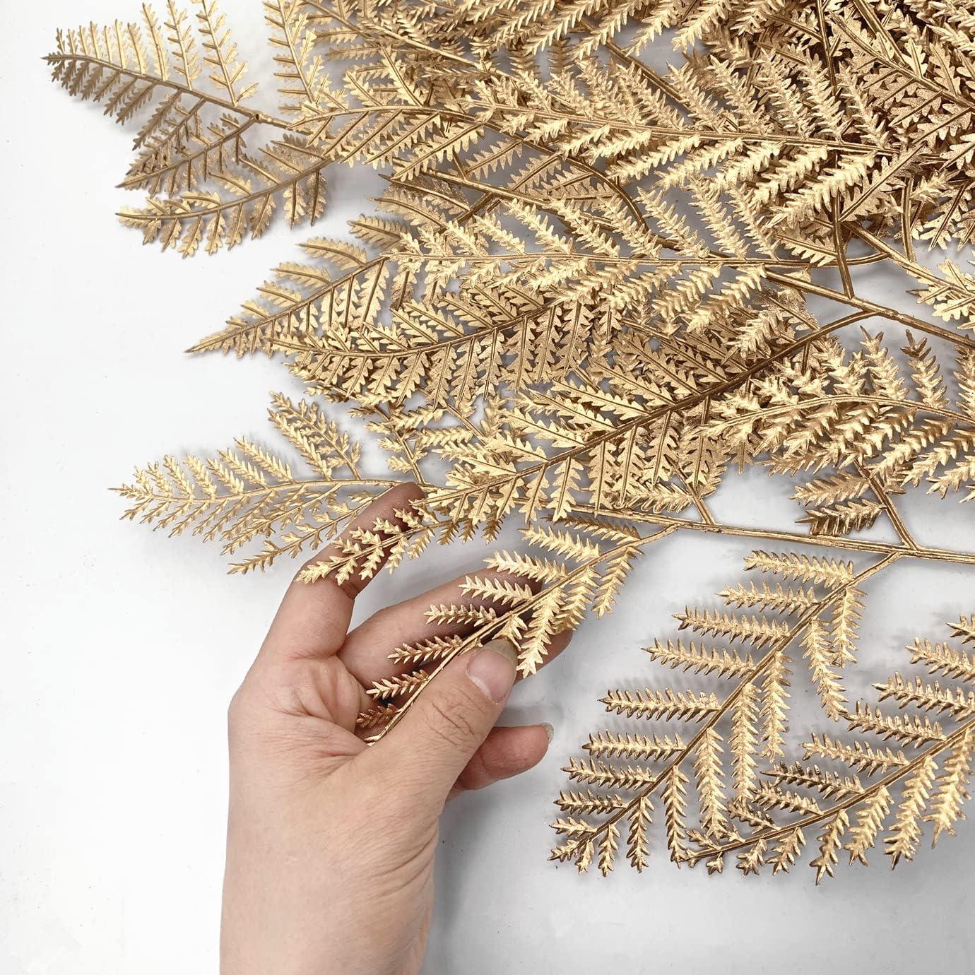 Hojas de Helecho Dorado Artificial LoveniMen - 5 Pcs 36 cm