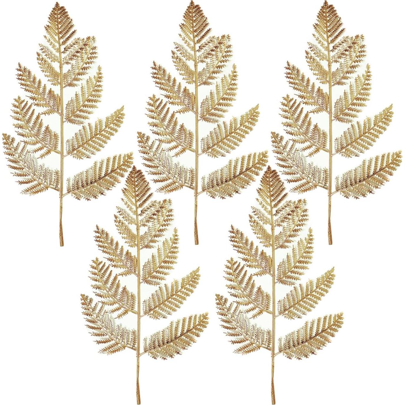 Hojas de Helecho Dorado Artificial LoveniMen - 5 Pcs 36 cm