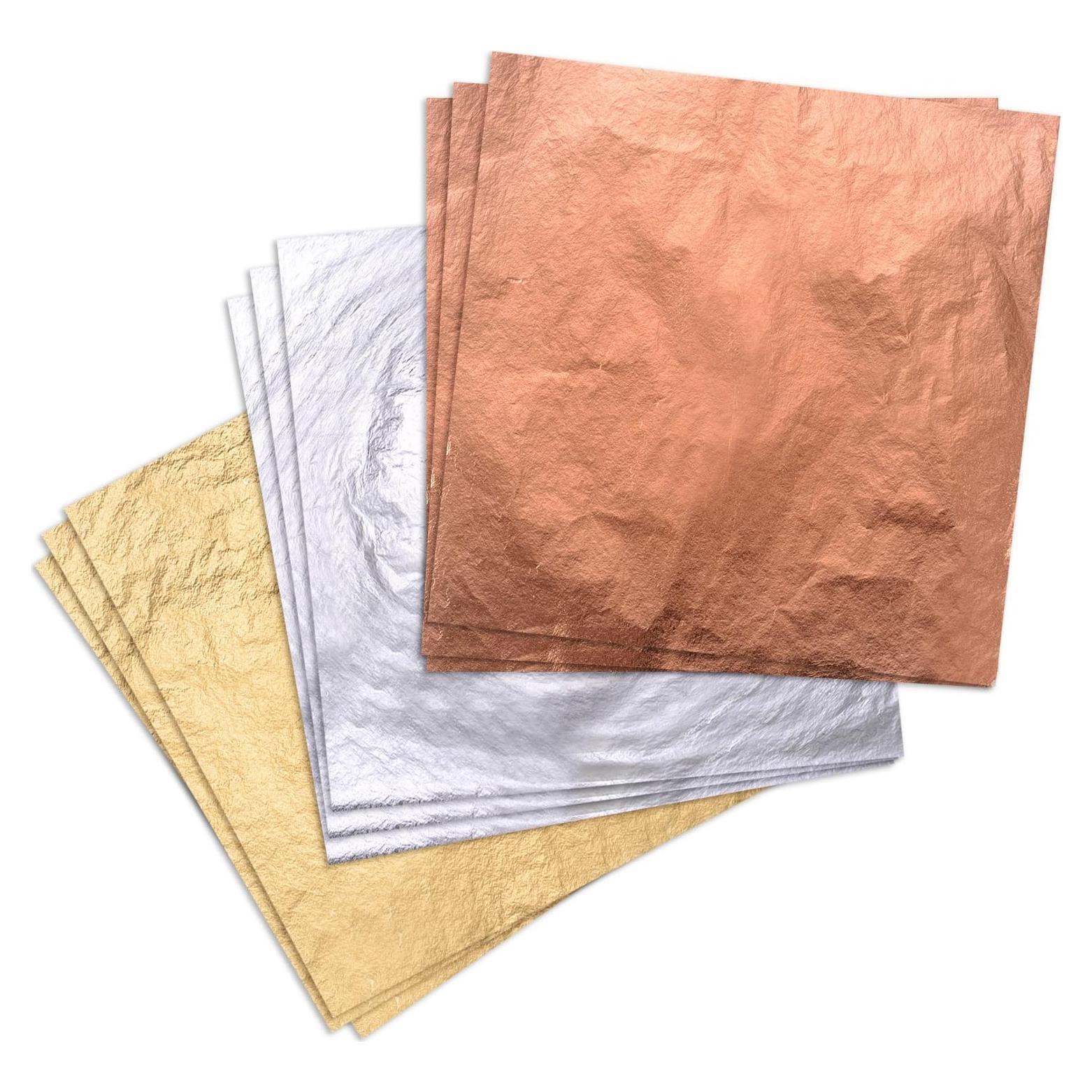 Pangda 300 Hojas de Oro, Plata y Cobre para Manualidades 14x14cm