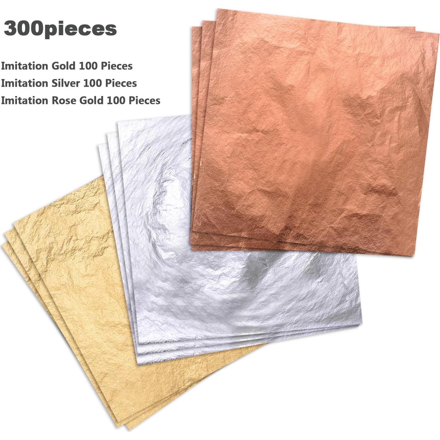 Pangda 300 Hojas de Oro, Plata y Cobre para Manualidades 14x14cm