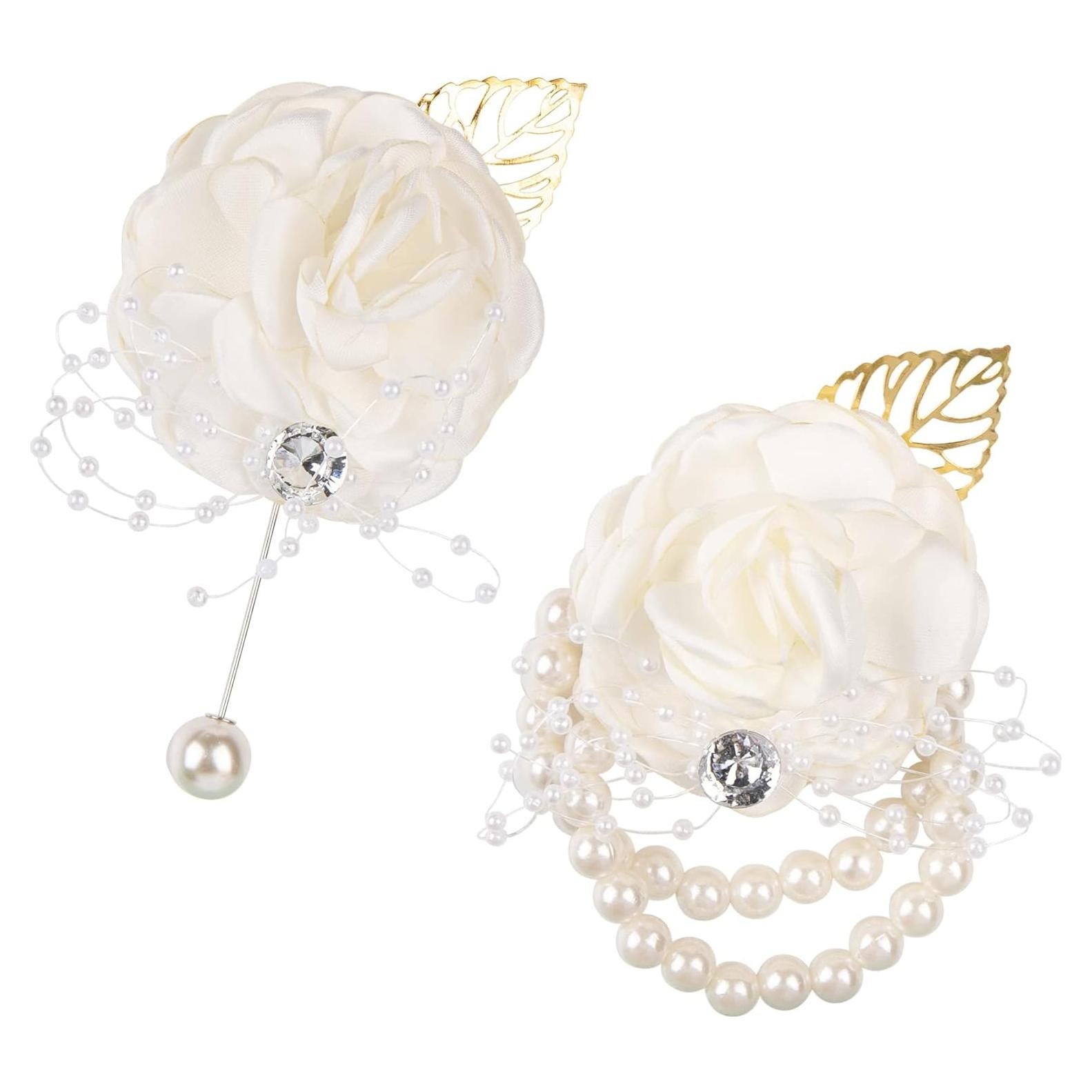 Corsage de Muñeca Flor Rosa Blanca AUEAR - 2 Piezas