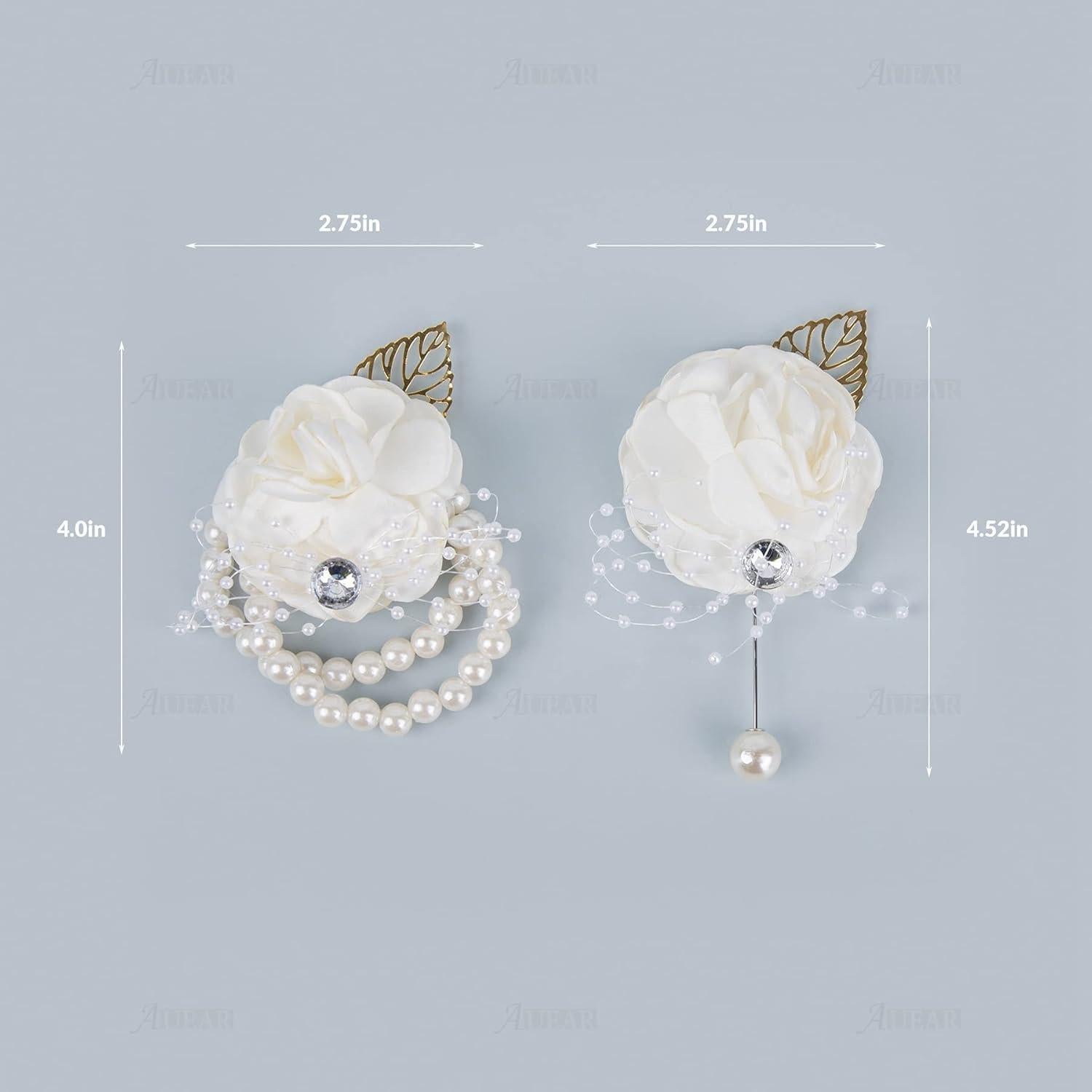 Corsage de Muñeca Flor Rosa Blanca AUEAR - 2 Piezas