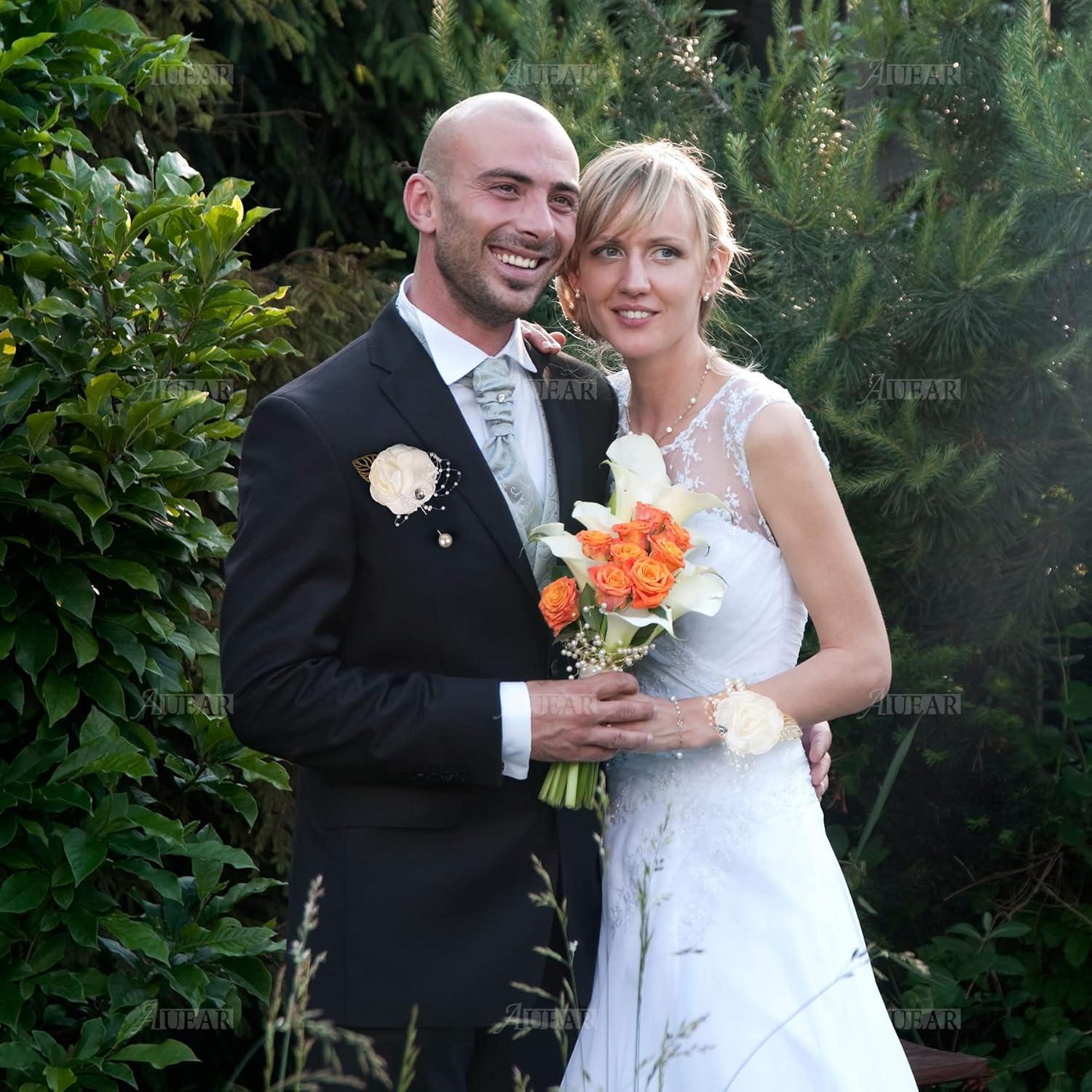 Corsage de Muñeca Flor Rosa Blanca AUEAR - 2 Piezas