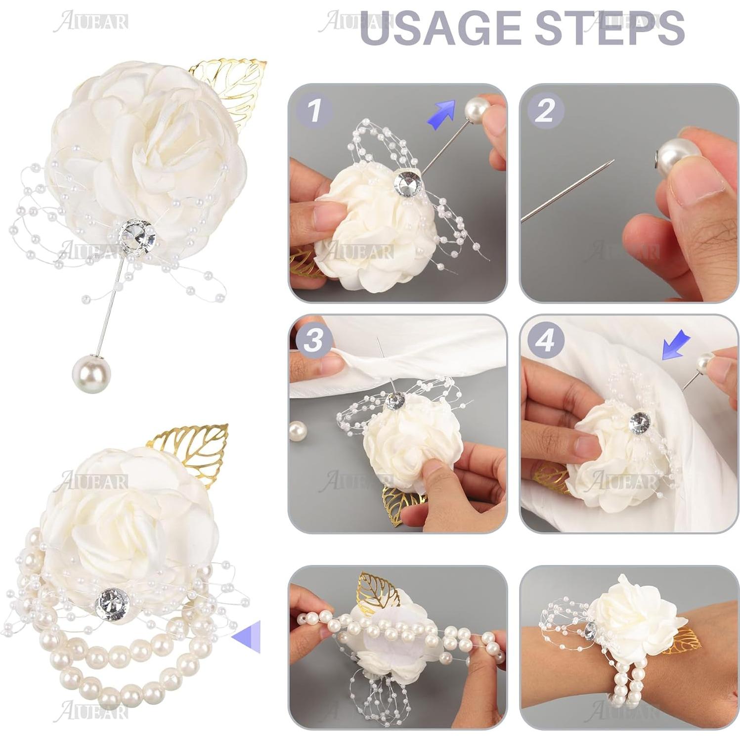 Corsage de Muñeca Flor Rosa Blanca AUEAR - 2 Piezas