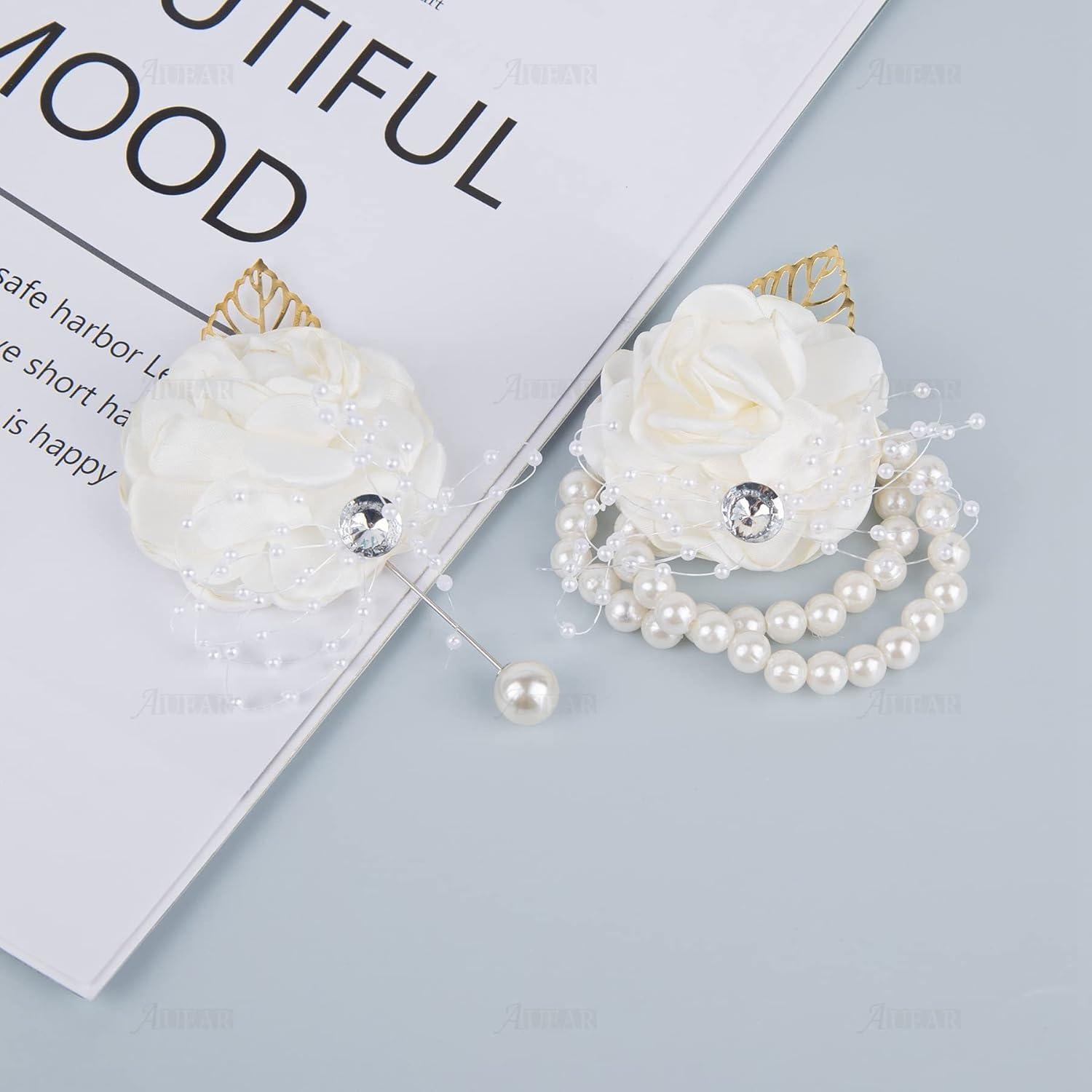 Corsage de Muñeca Flor Rosa Blanca AUEAR - 2 Piezas