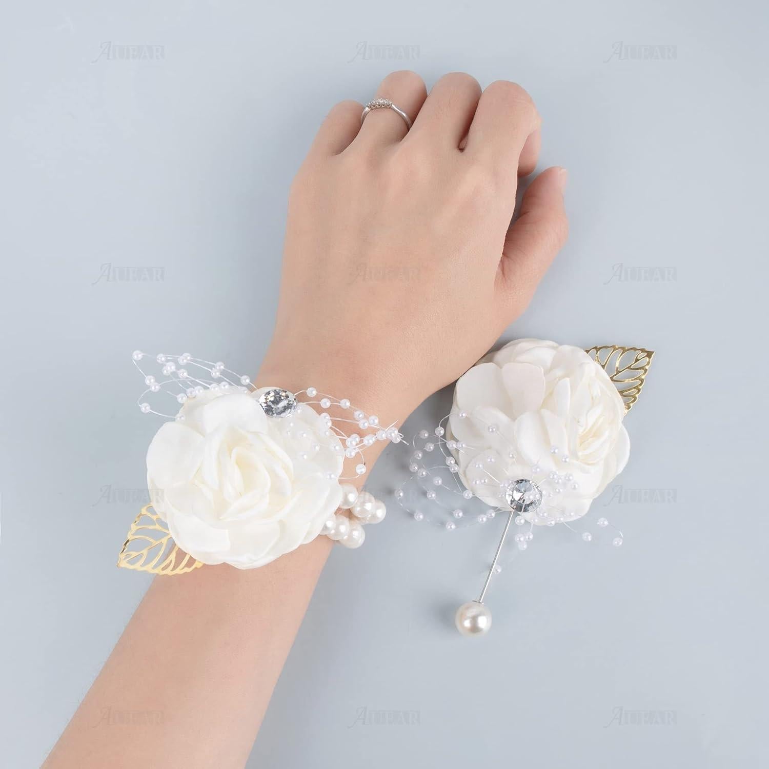 Corsage de Muñeca Flor Rosa Blanca AUEAR - 2 Piezas