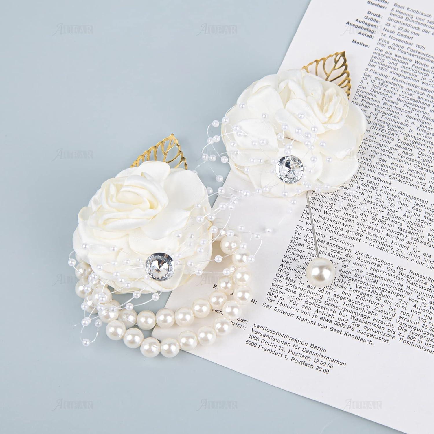 Corsage de Muñeca Flor Rosa Blanca AUEAR - 2 Piezas