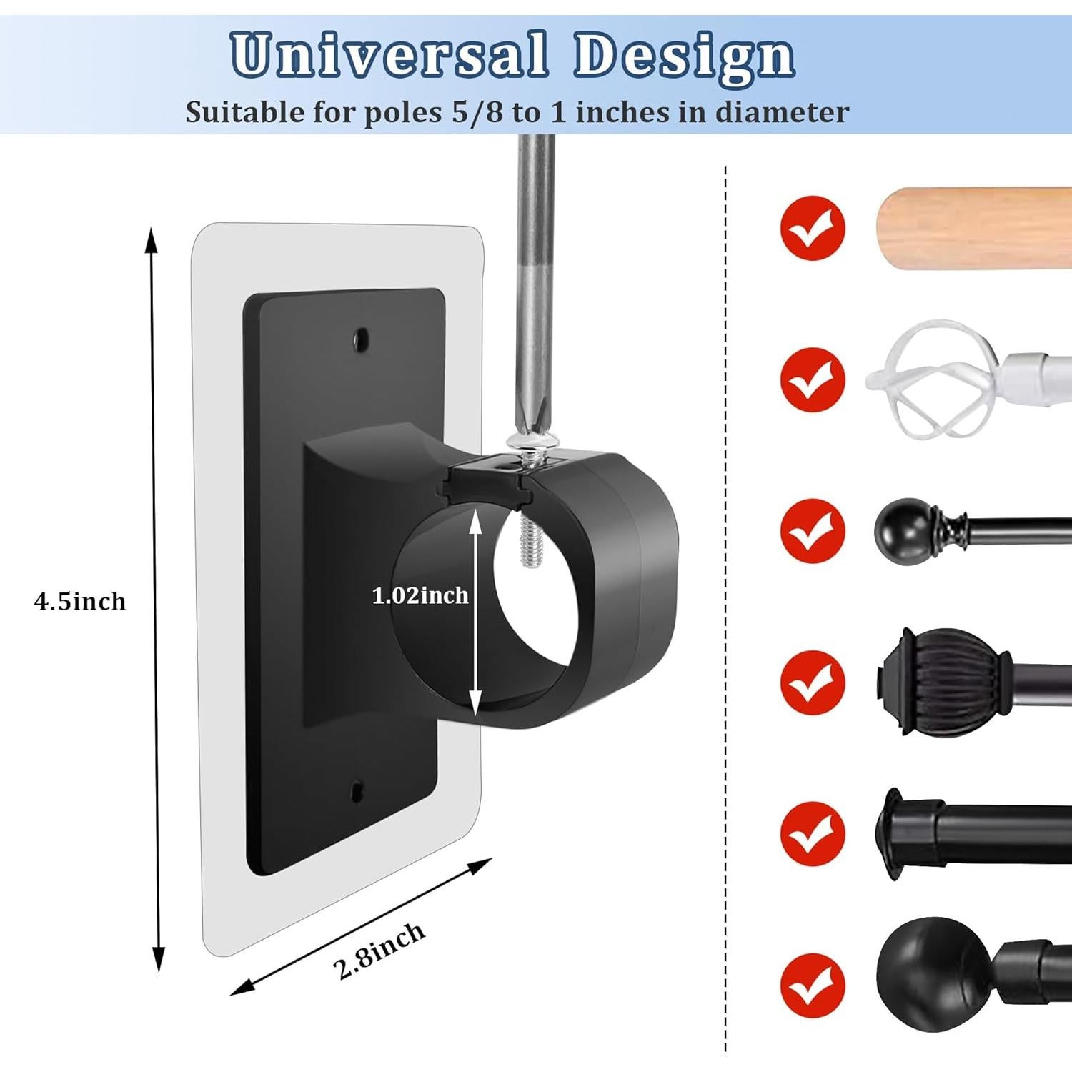 Soportes de Barra de Cortina Sin Taladrar Tidisort 6PCS Negro