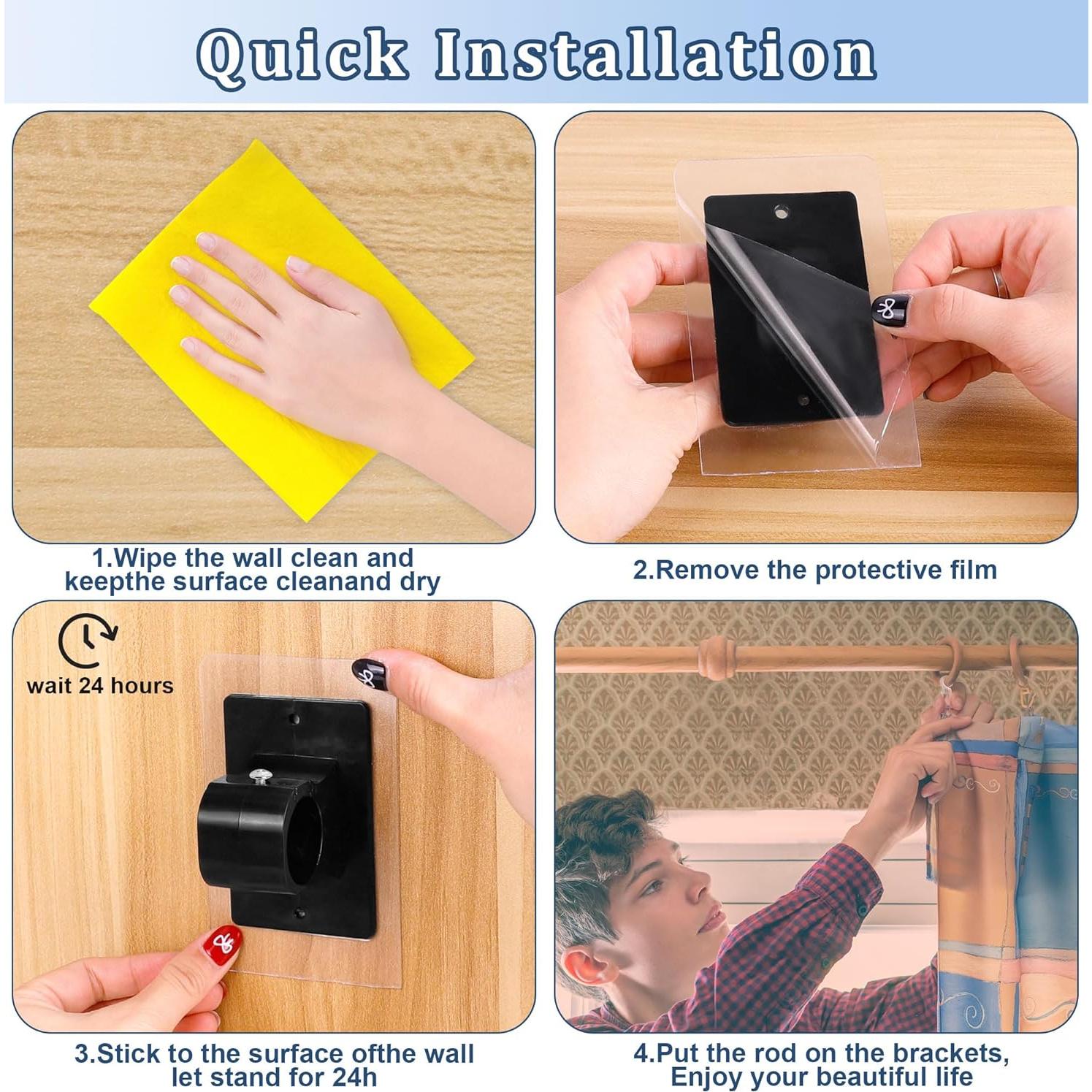 Soportes de Barra de Cortina Sin Taladrar Tidisort 6PCS Negro