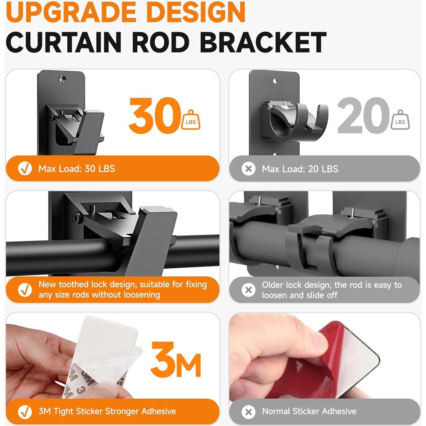 Soportes de Varilla de Cortina Adhesivos 3M EKOTTOK - 2PC Negro