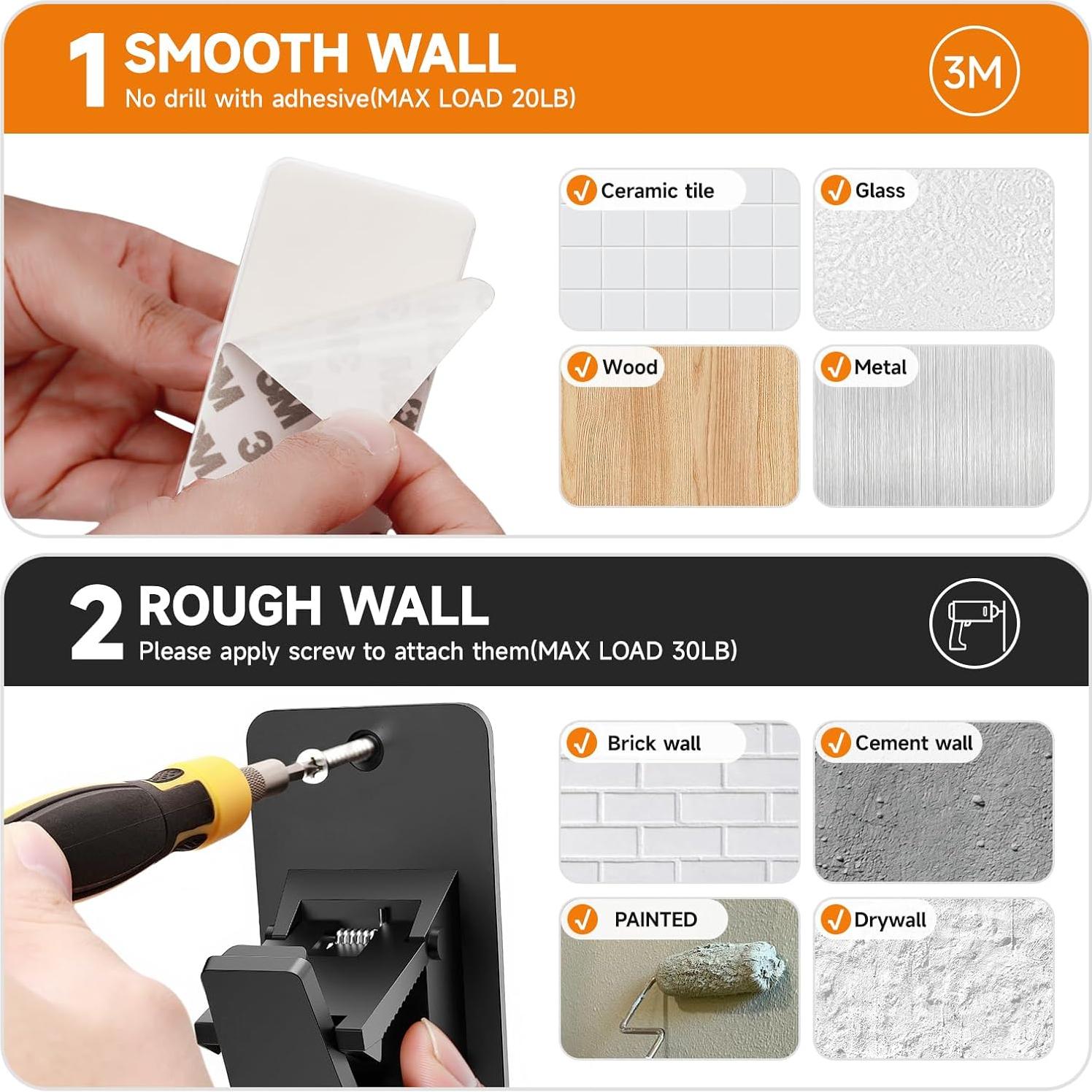 Soportes de Varilla de Cortina Adhesivos 3M EKOTTOK - 2PC Negro