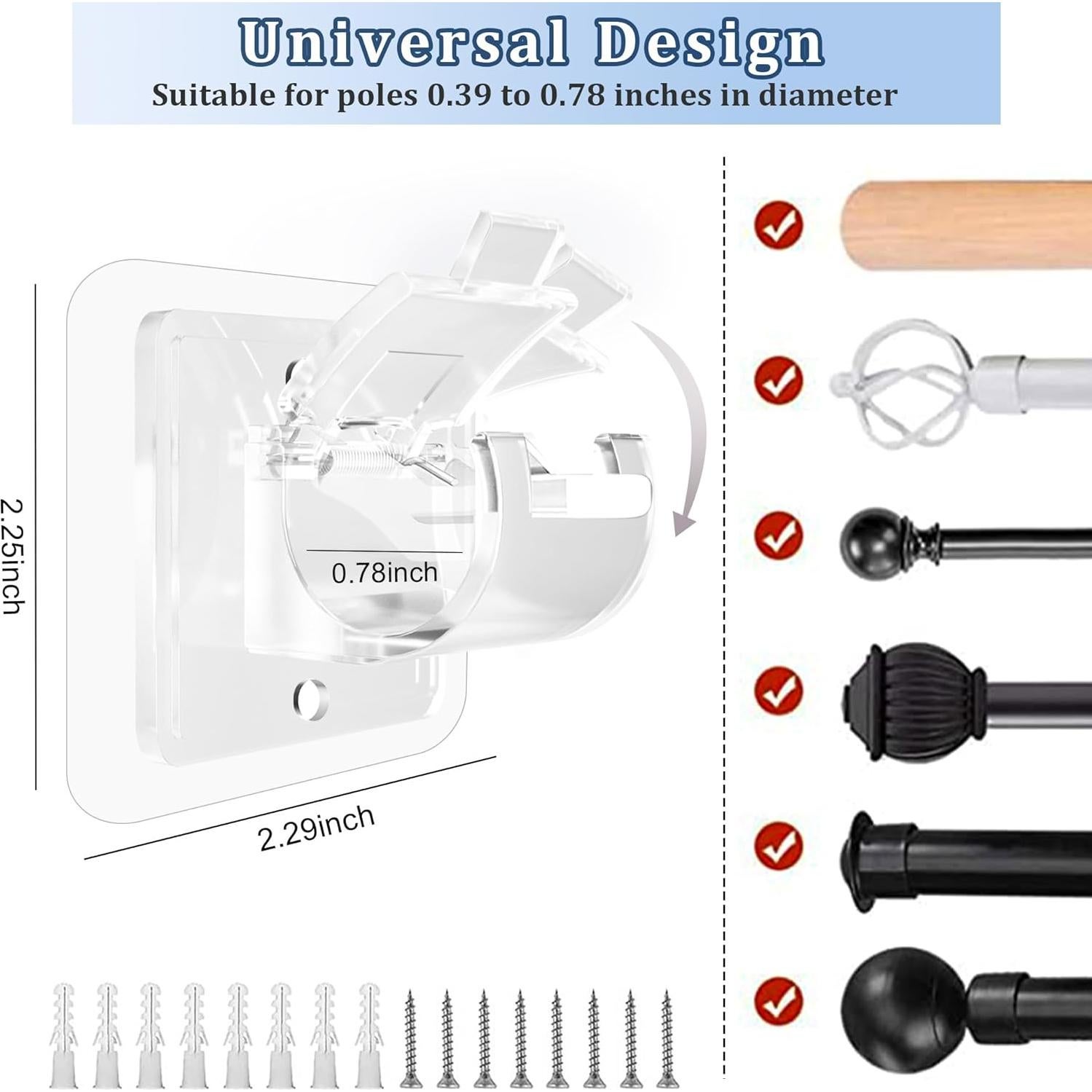 Soporte de Barra de Cortina Adhesivo Codoule 8 Piezas Transparente