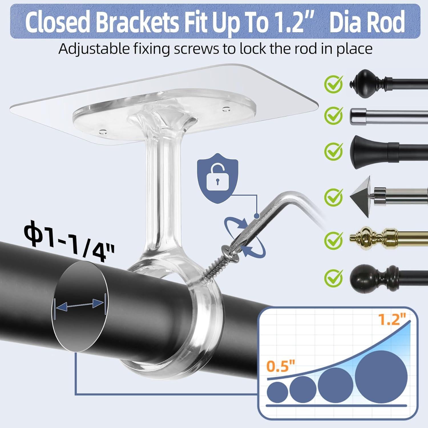 Soportes de varilla de cortina MUAKIOY, paquete de 6, sin taladrar