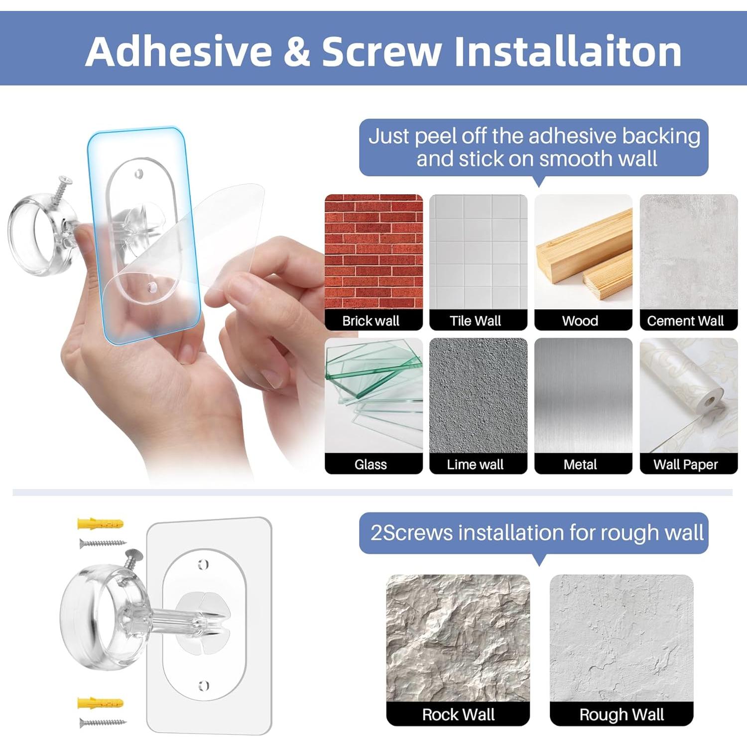 Soportes de varilla de cortina MUAKIOY, paquete de 6, sin taladrar