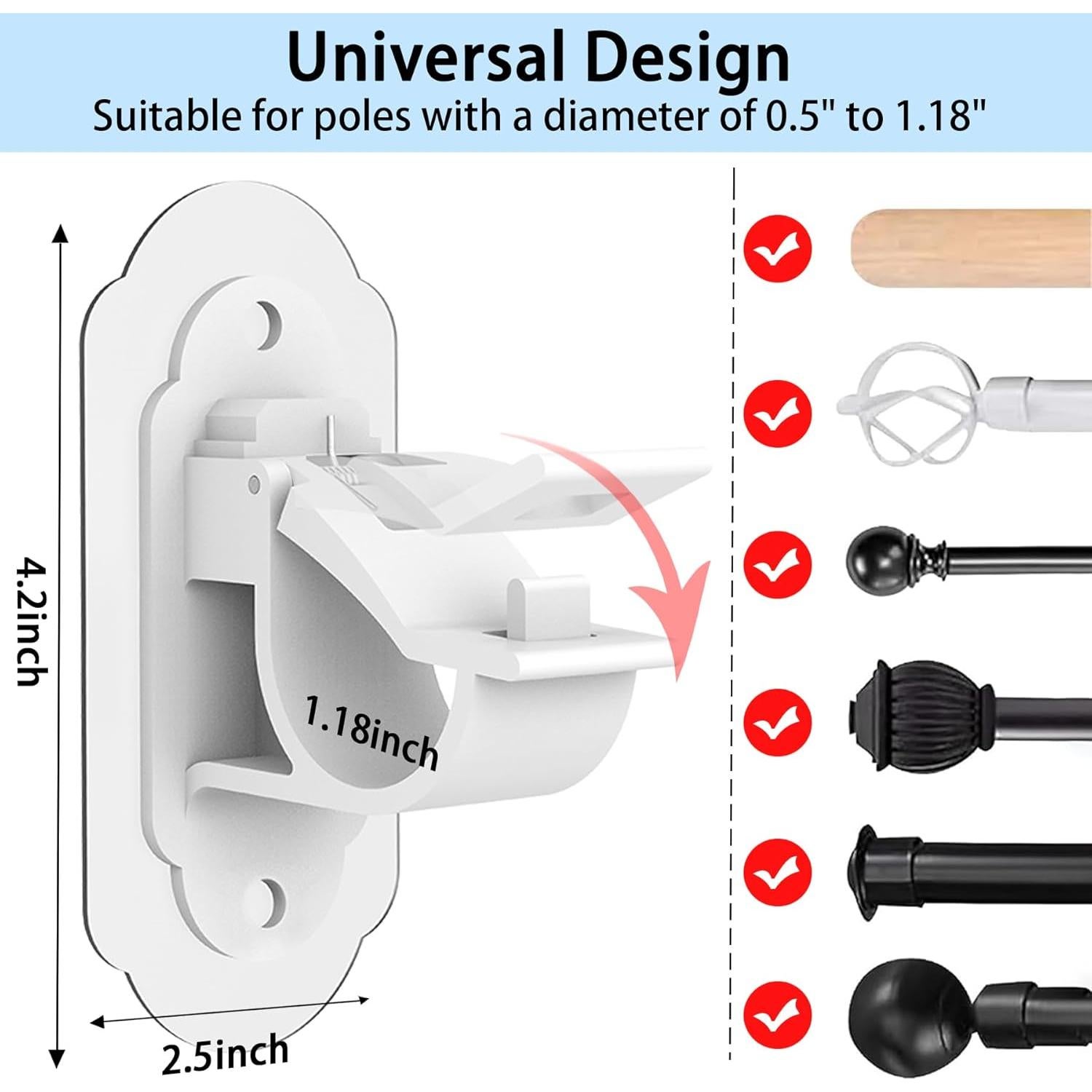 Soportes de Barra de Cortina Adhesivos KEAMIMU 4 Pcs Blanco