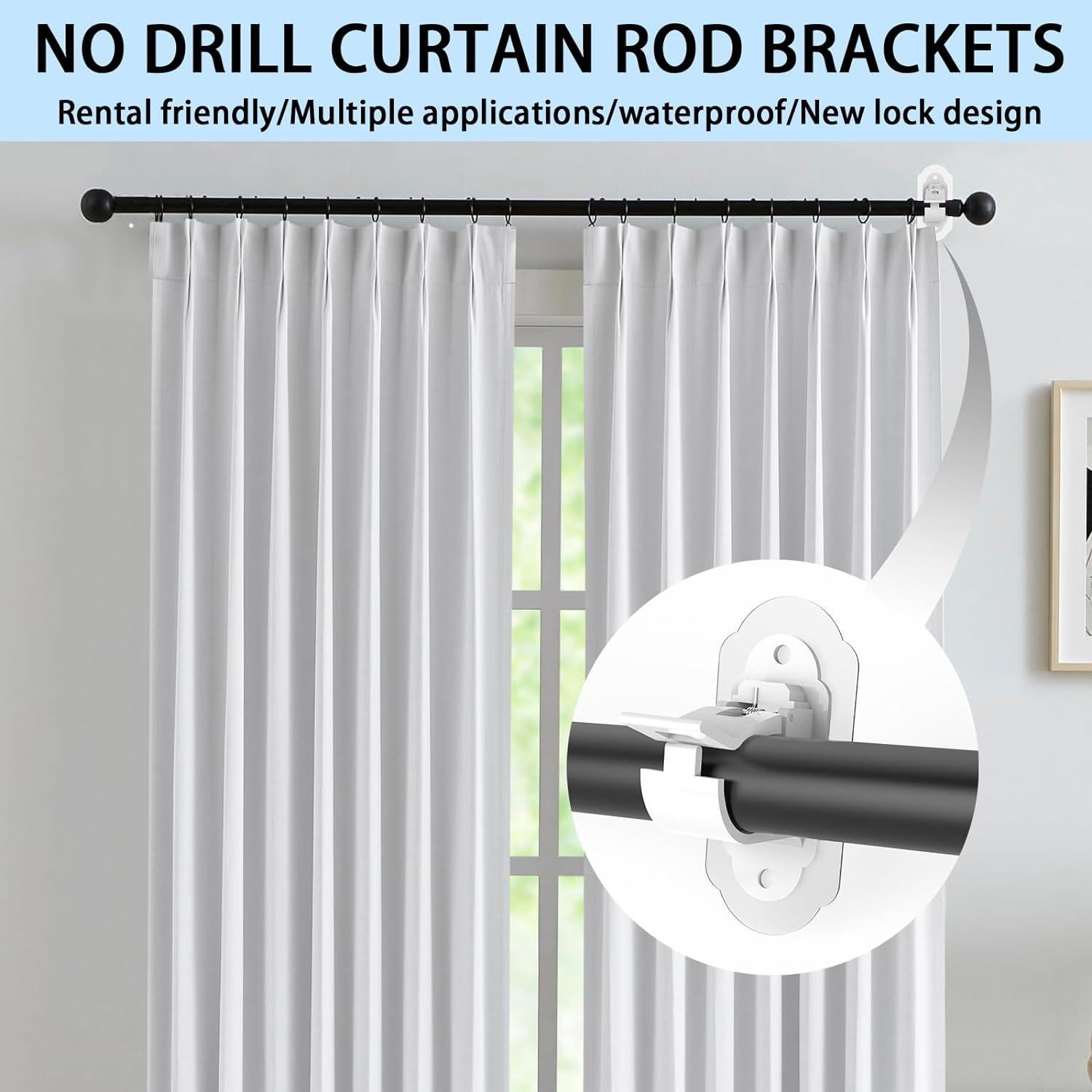 Soportes de Barra de Cortina Adhesivos KEAMIMU 4 Pcs Blanco