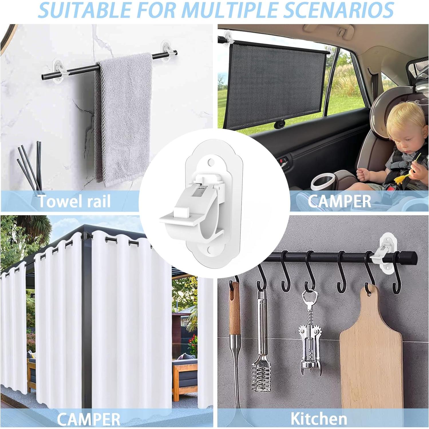 Soportes de Barra de Cortina Adhesivos KEAMIMU 4 Pcs Blanco