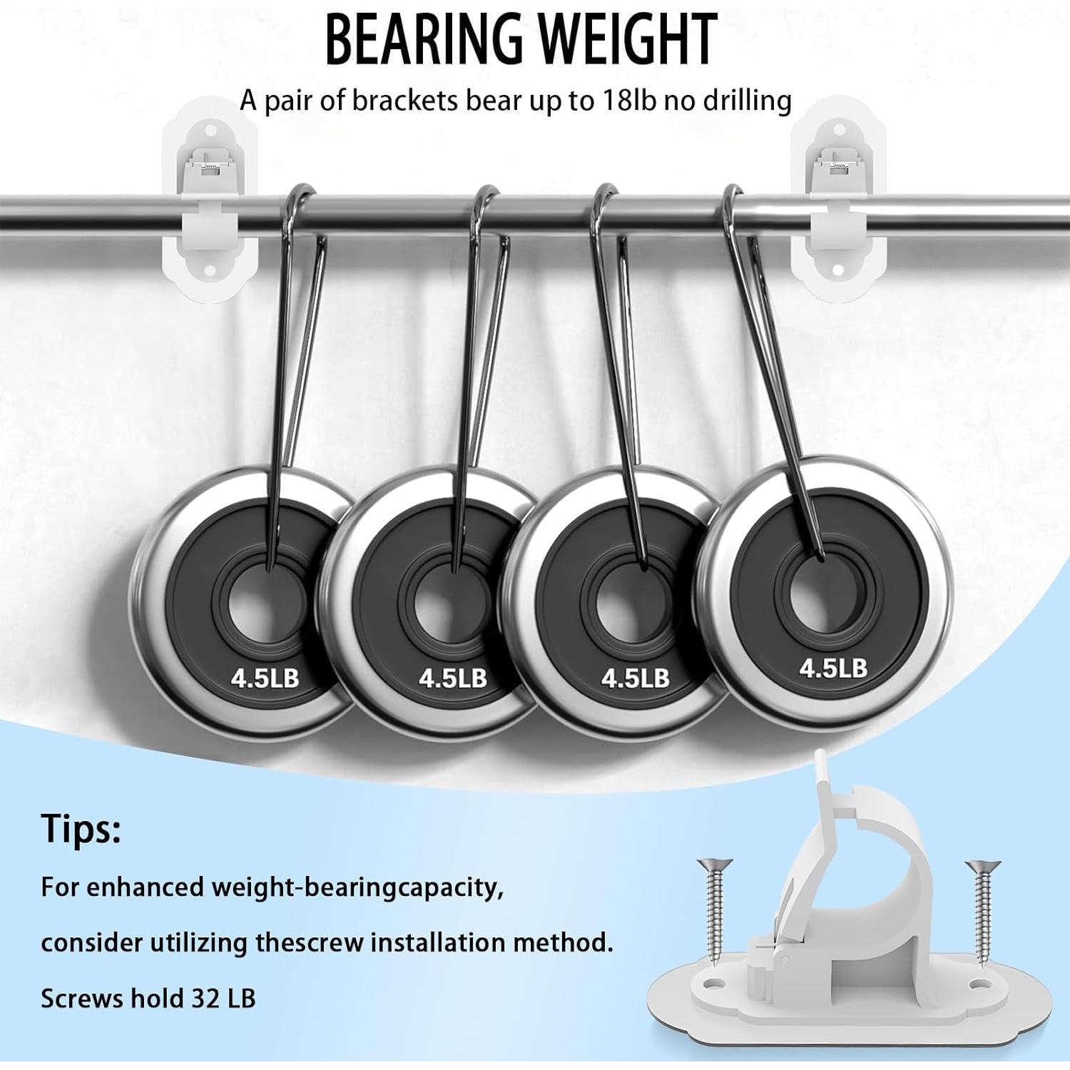 Soportes de Barra de Cortina Adhesivos KEAMIMU 4 Pcs Blanco