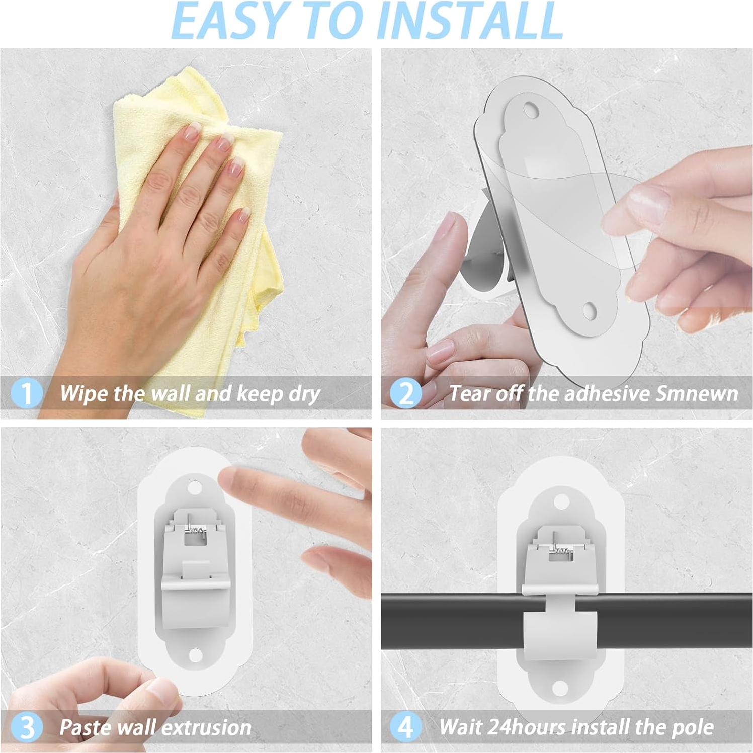 Soportes de Barra de Cortina Adhesivos KEAMIMU 4 Pcs Blanco