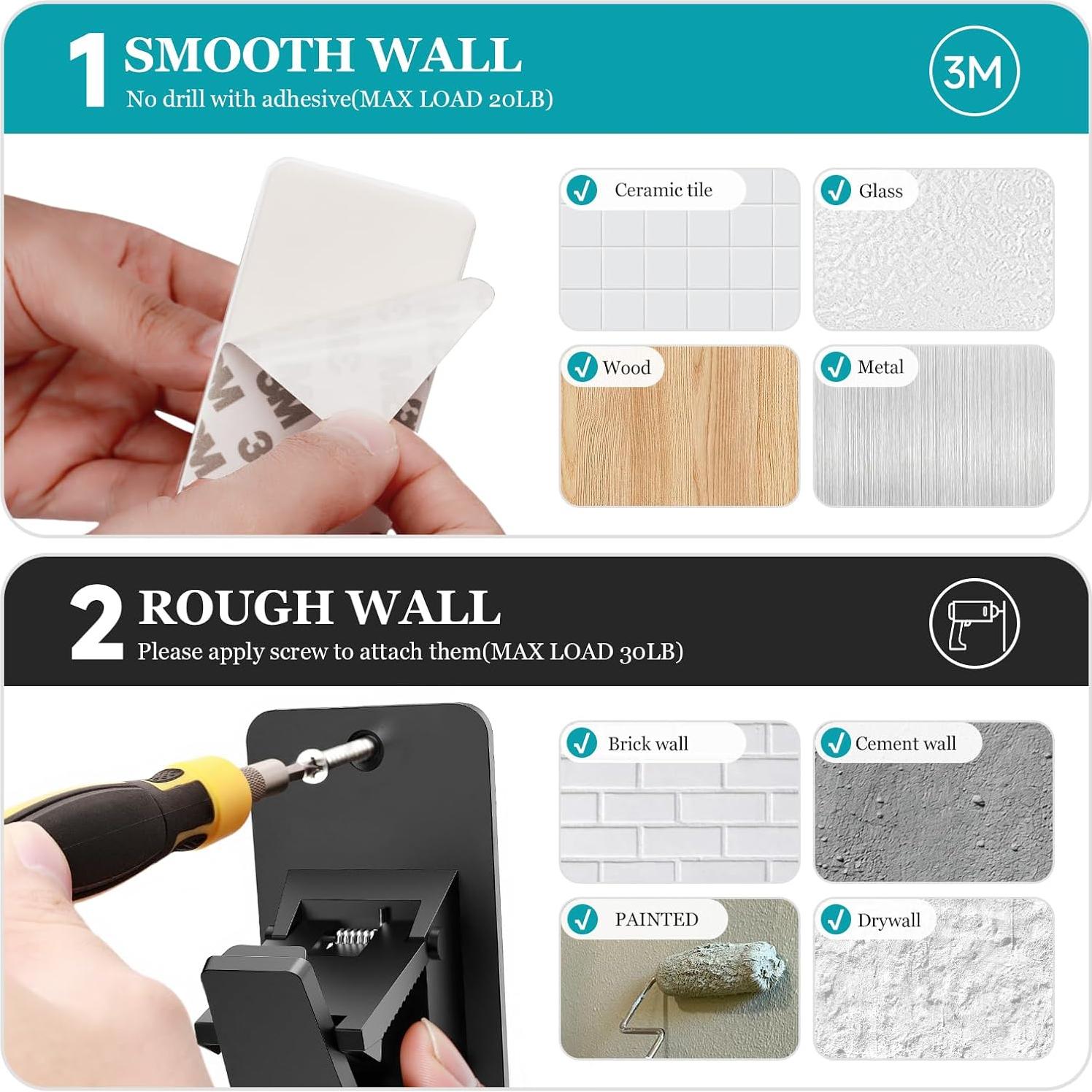 Soportes Adhesivos para Varilla de Cortina BMONATY 4Pcs Negro