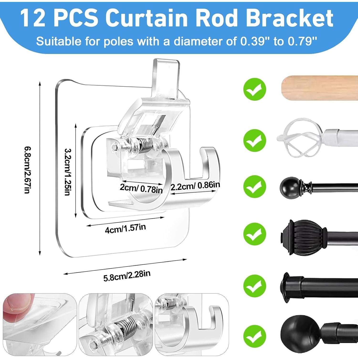 Soporte Adhesivo para Barra de Cortina ARTOSHIN 12 Piezas