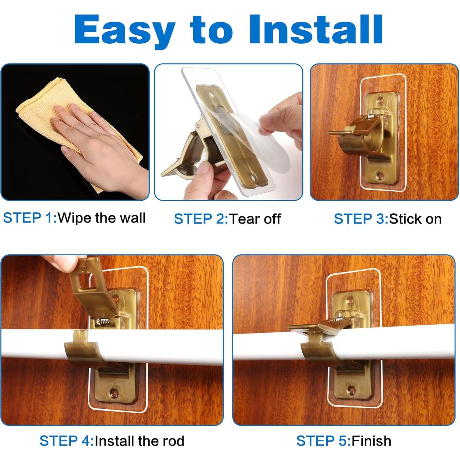 Soportes de Varilla de Cortina Antimbee - Paquete de 6, Marrón Rústico