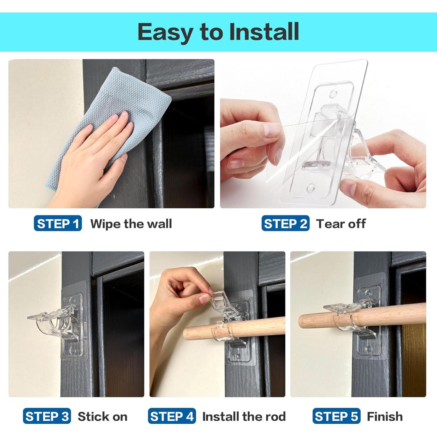 Soportes para Varillas de Cortina ANDGOO 4 Paquete Autoadhesivos