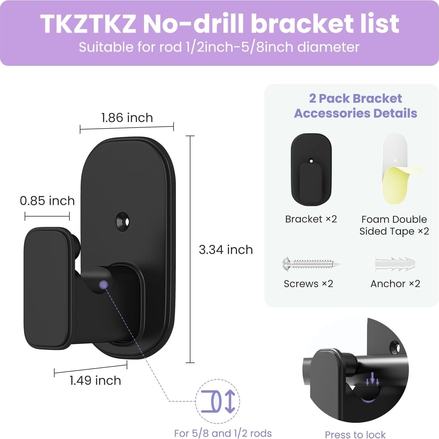 Soportes de Varilla de Cortina Autoadhesivos TKZTKZ 2 Paquete