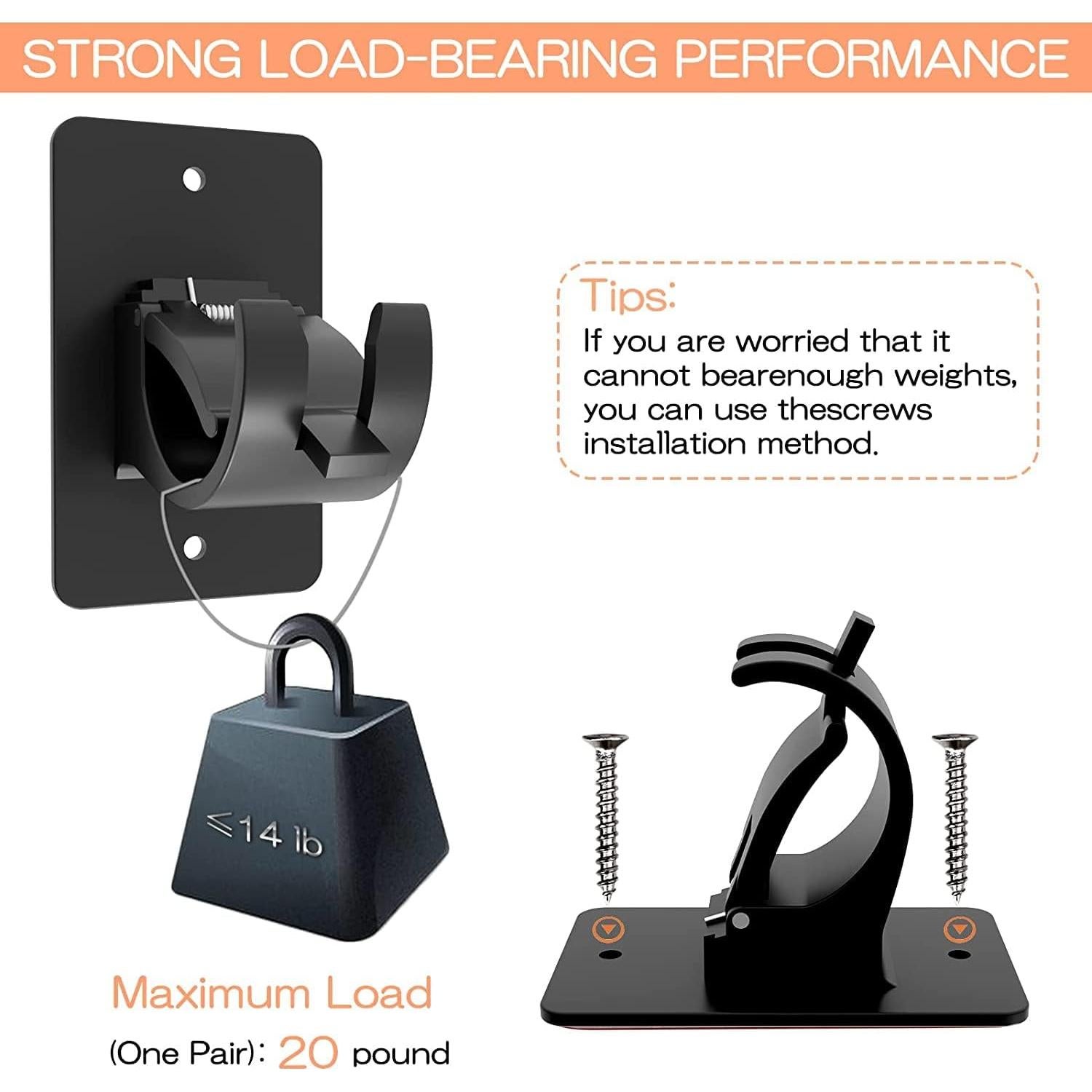 CIEMGNZOC 4 PCS Curtain Rod Bracket Holder, Universal Self Adhesive Wall Mount fits Support Curtain 0.6'' to 1.5'' Curtain Rod, Curtain Rod Hooks for Bathroom Kitchen(Curtain Rod Not Included)(Black)