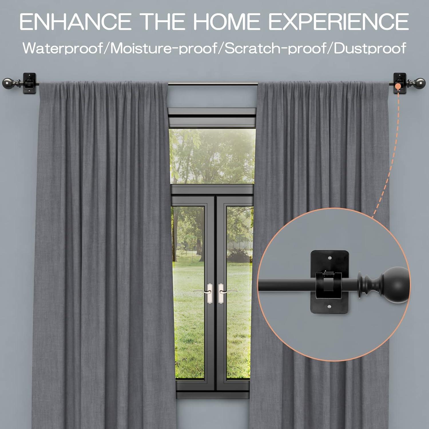 CIEMGNZOC 4 PCS Curtain Rod Bracket Holder, Universal Self Adhesive Wall Mount fits Support Curtain 0.6'' to 1.5'' Curtain Rod, Curtain Rod Hooks for Bathroom Kitchen(Curtain Rod Not Included)(Black)