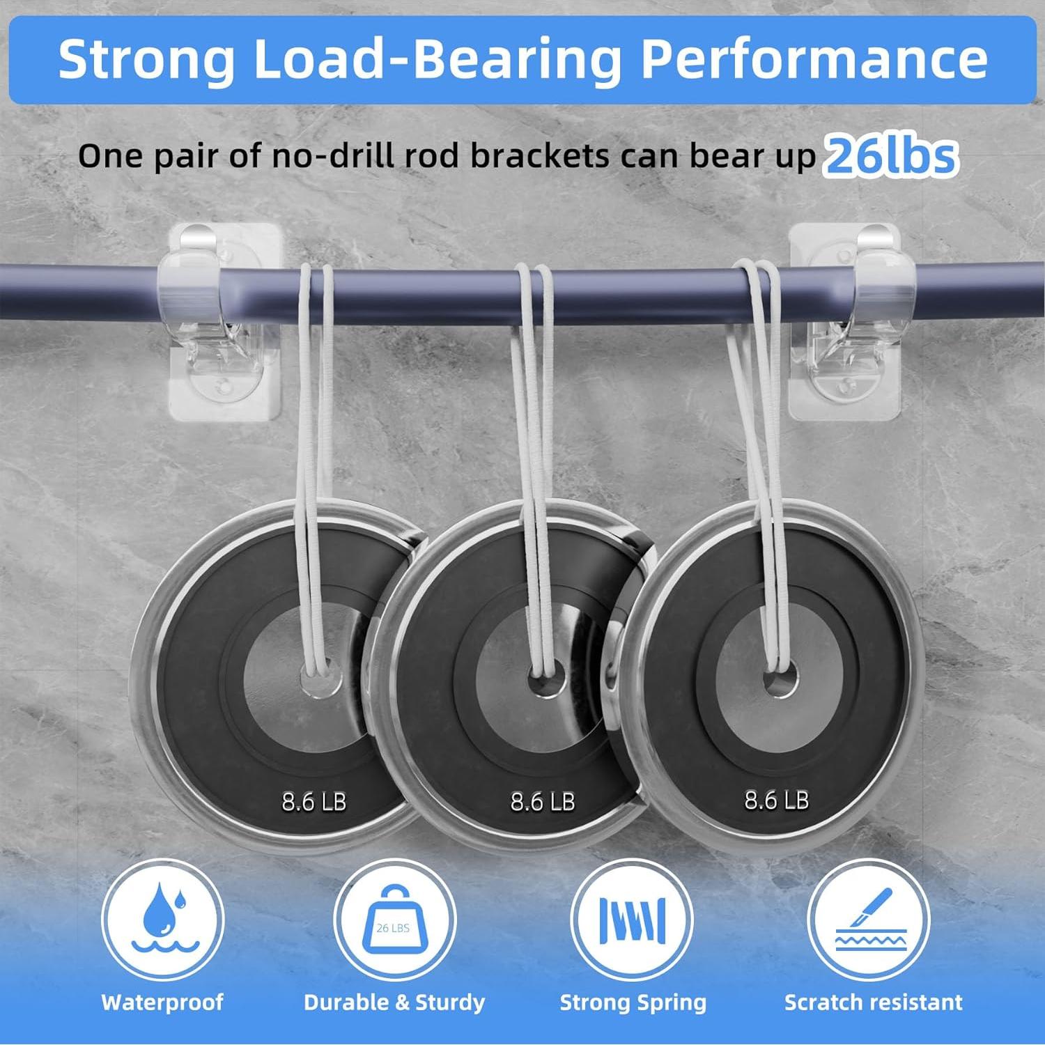 ANDGOO 10 Pack Adhesive Curtain Rod Bracket, No Drilling, No Nail, No Tool Need, Heavy Duty Stick on Curtain Rod Holder Hangers Bedroom, Bathroom, Livingroom, Kitchen, Transparent