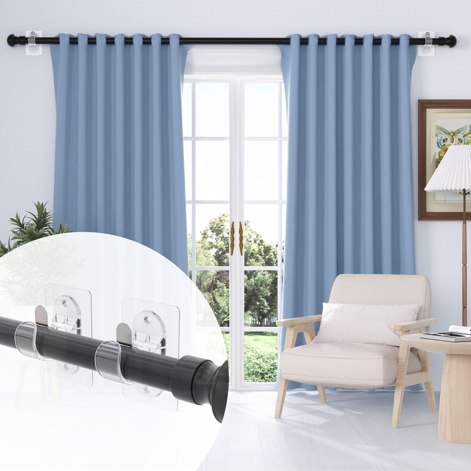 ANDGOO 10 Pack Adhesive Curtain Rod Bracket, No Drilling, No Nail, No Tool Need, Heavy Duty Stick on Curtain Rod Holder Hangers Bedroom, Bathroom, Livingroom, Kitchen, Transparent