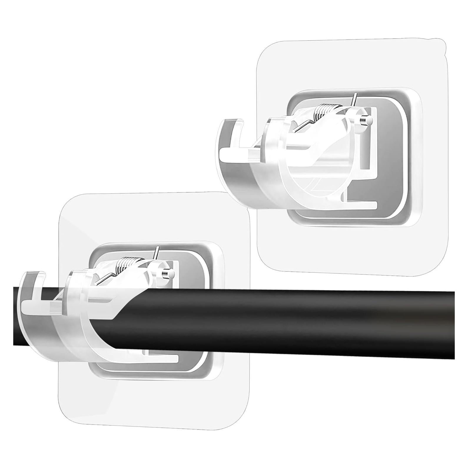 Codoule 2PCS No Drill Curtain Rod Brackets No Drilling Curtain Rod Holders Self Adhesive Curtain Rod Hooks Nail Free Adjustable Curtain Hangers,Non Screw Damage Stick On Drapery Rod Bracket for Wall