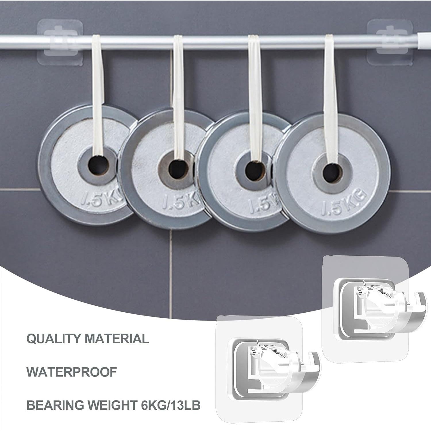 Codoule 2PCS No Drill Curtain Rod Brackets No Drilling Curtain Rod Holders Self Adhesive Curtain Rod Hooks Nail Free Adjustable Curtain Hangers,Non Screw Damage Stick On Drapery Rod Bracket for Wall