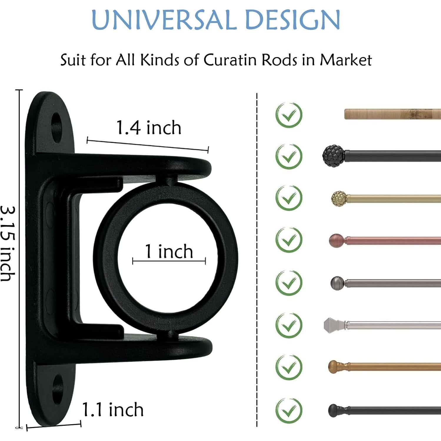 Soportes de Varilla de Cortina Autoadhesivos ZNCZHZN 4Pcs Negro