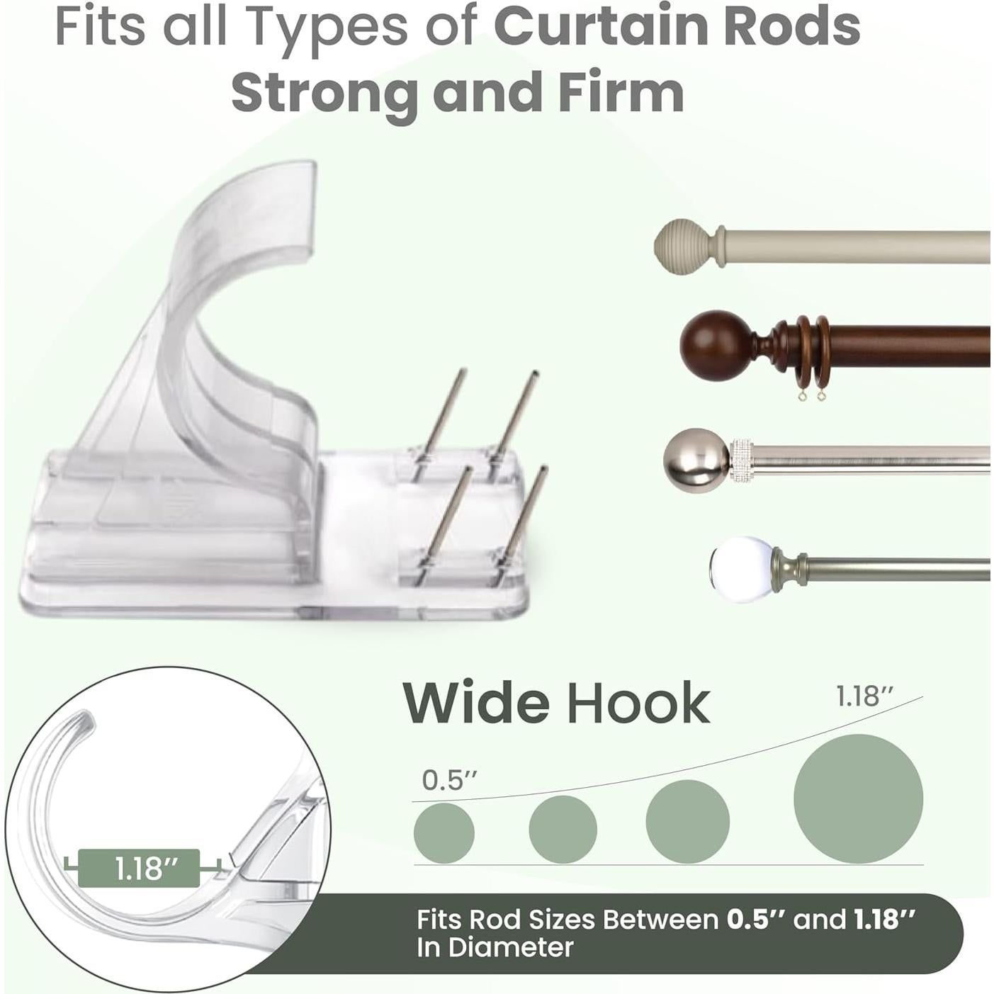 Soportes de Varilla de Cortina Pinmount 8 Piezas 25 LBS