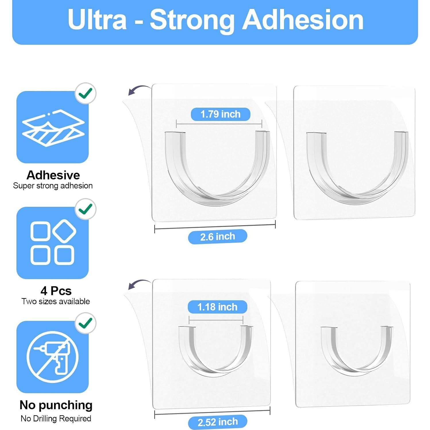 Soporte Adhesivo para Barra de Ducha YEHOSHUN - 4 Piezas, Transparente