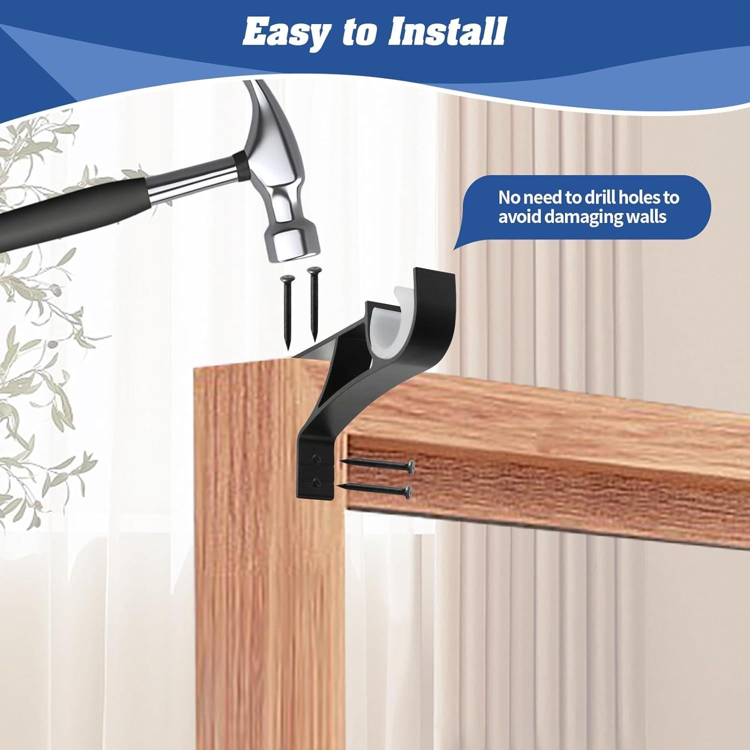 Soportes de barra de cortina sin taladrar Anndason, negro, 2 unidades