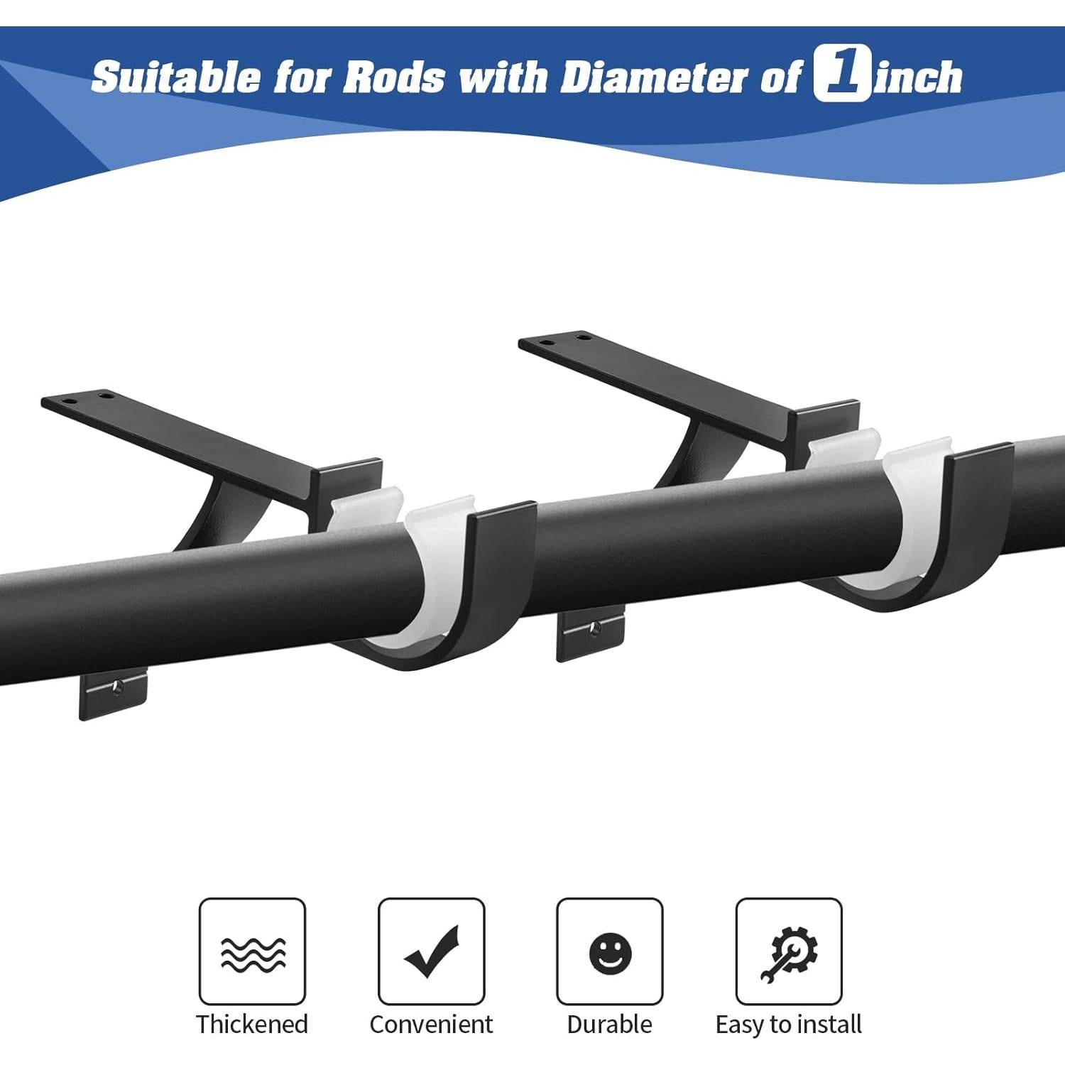 Soportes de barra de cortina sin taladrar Anndason, negro, 2 unidades