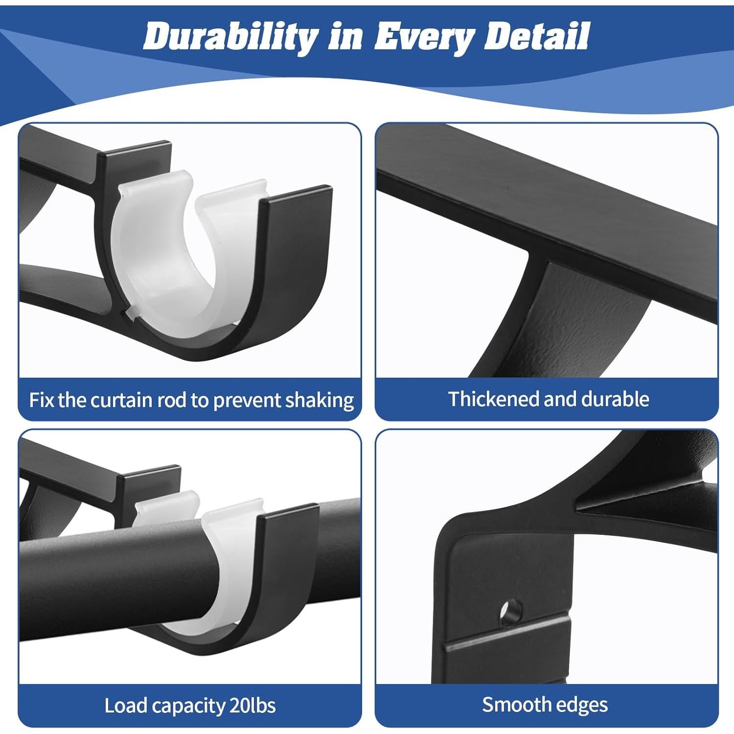 Soportes de barra de cortina sin taladrar Anndason, negro, 2 unidades