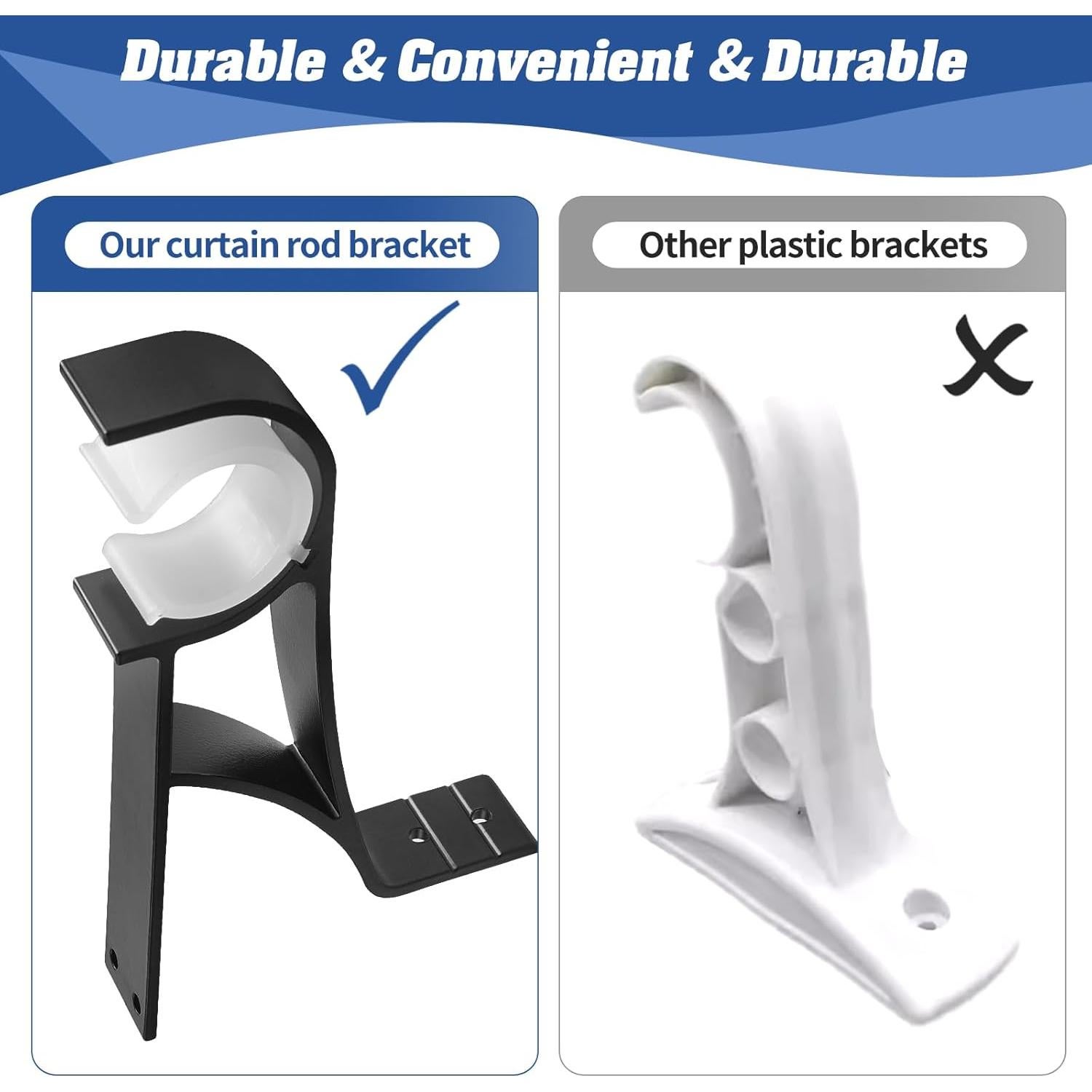 Soportes de barra de cortina sin taladrar Anndason, negro, 2 unidades