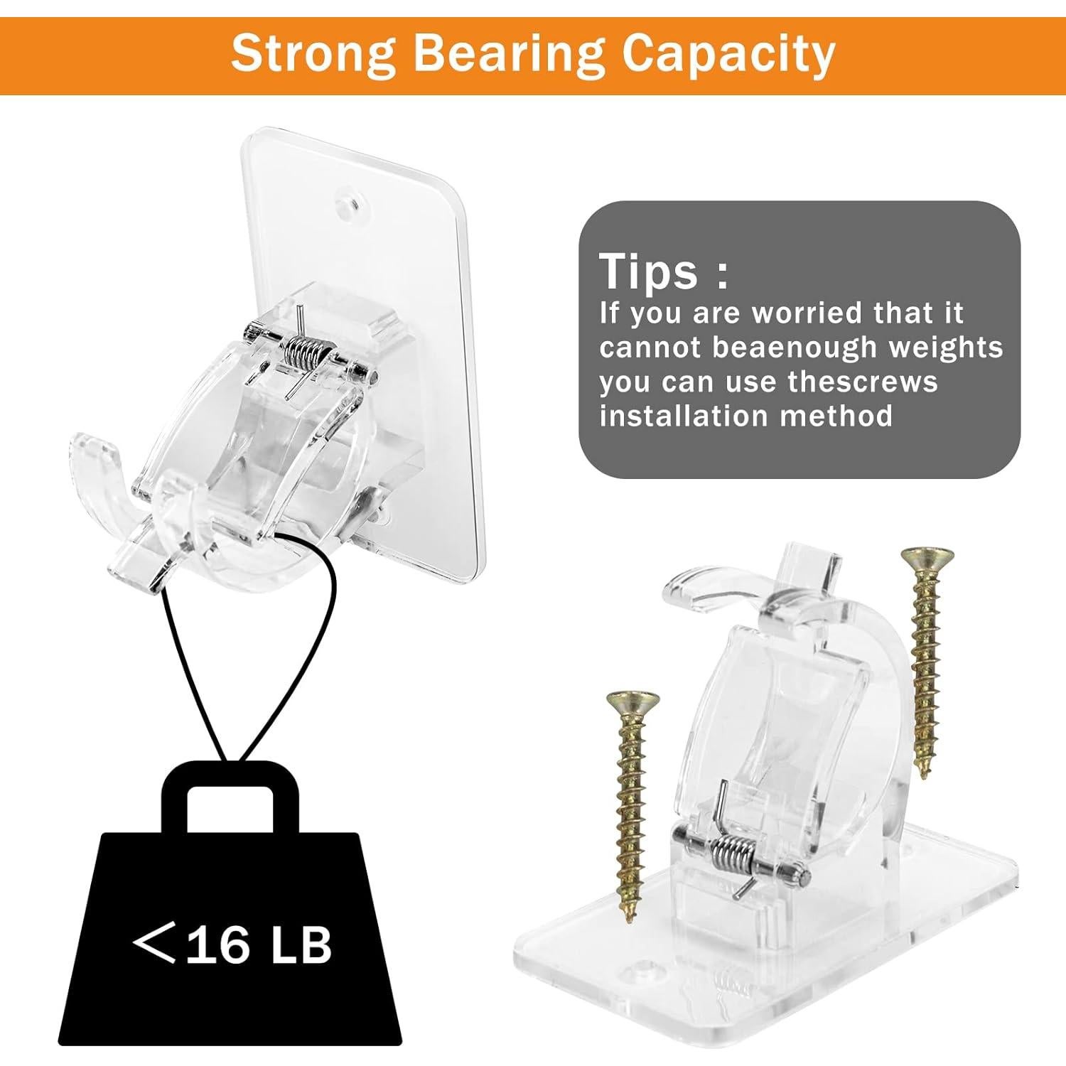 4pcs Transparent Upgraded No Drill Curtain Rod Brackets Universal Self Adhesive Wall Mounts fits 0.6'' to 1.5'' Rod