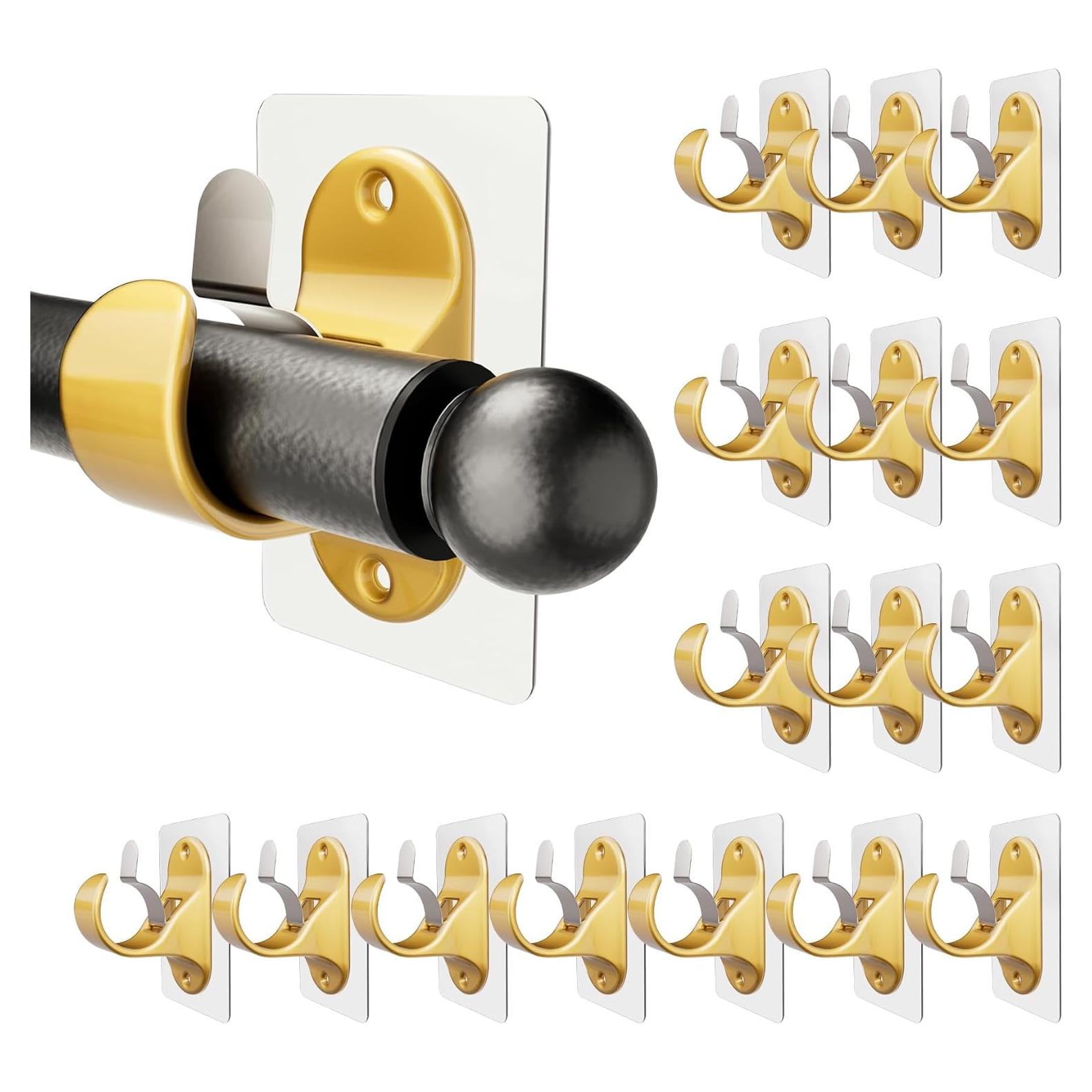 16 Soportes Autoadhesivos para Barra de Cortina Dorado - 8.2kg