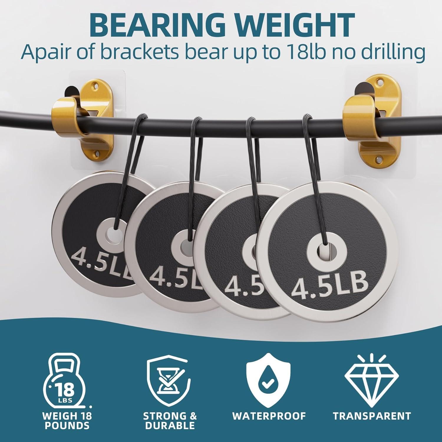 16 Soportes Autoadhesivos para Barra de Cortina Dorado - 8.2kg