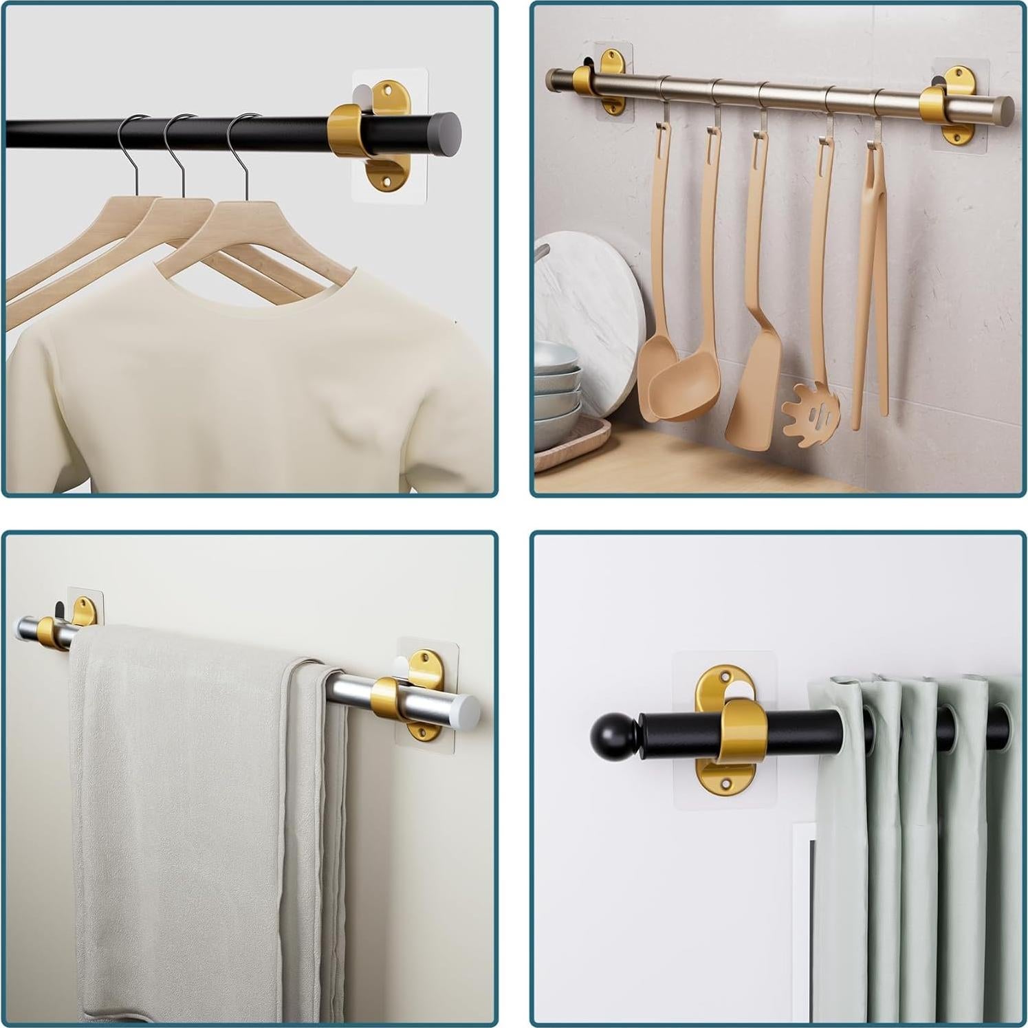 16 Soportes Autoadhesivos para Barra de Cortina Dorado - 8.2kg