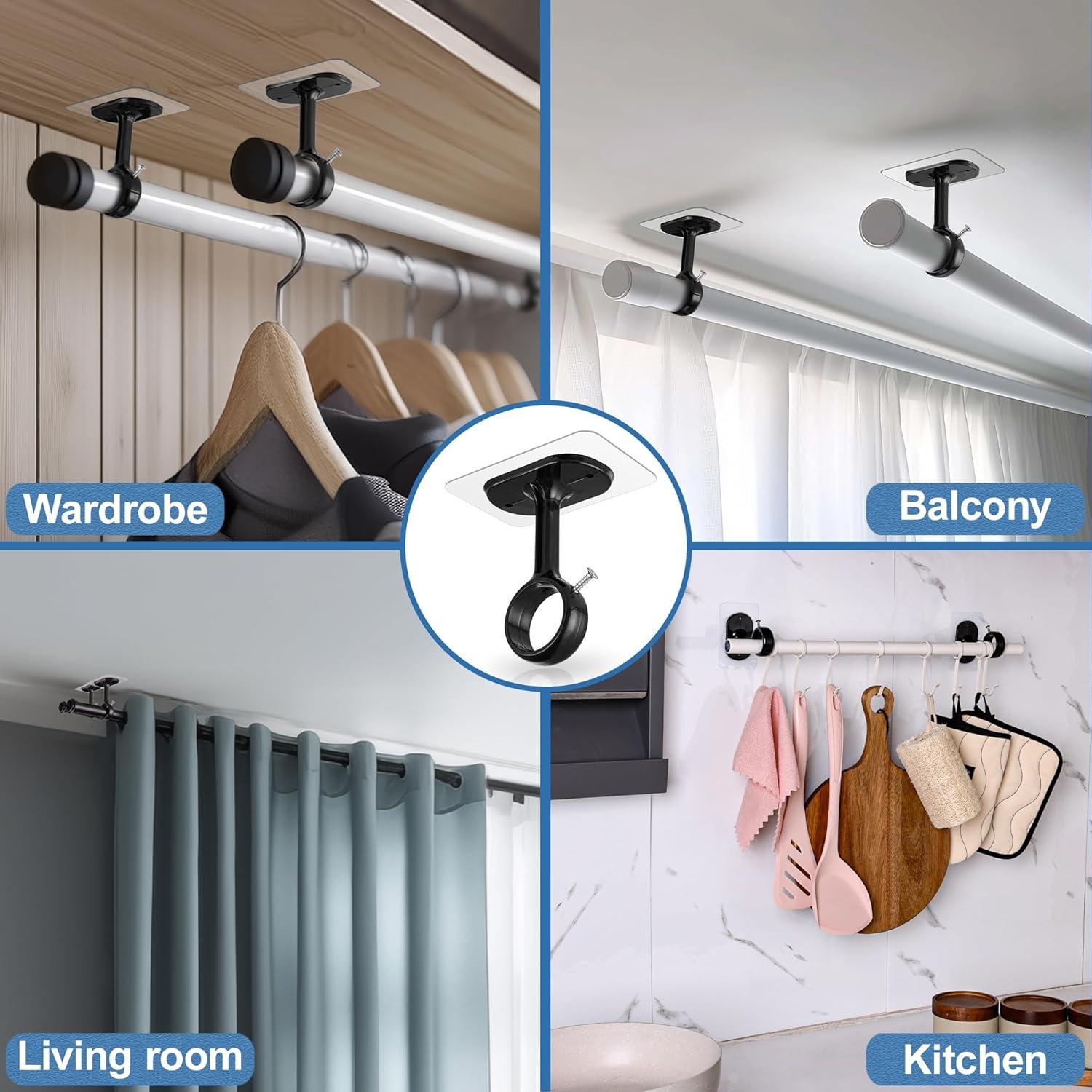 Soportes Adhesivos para Varilla de Cortina Doble Amuille 4 Unidades